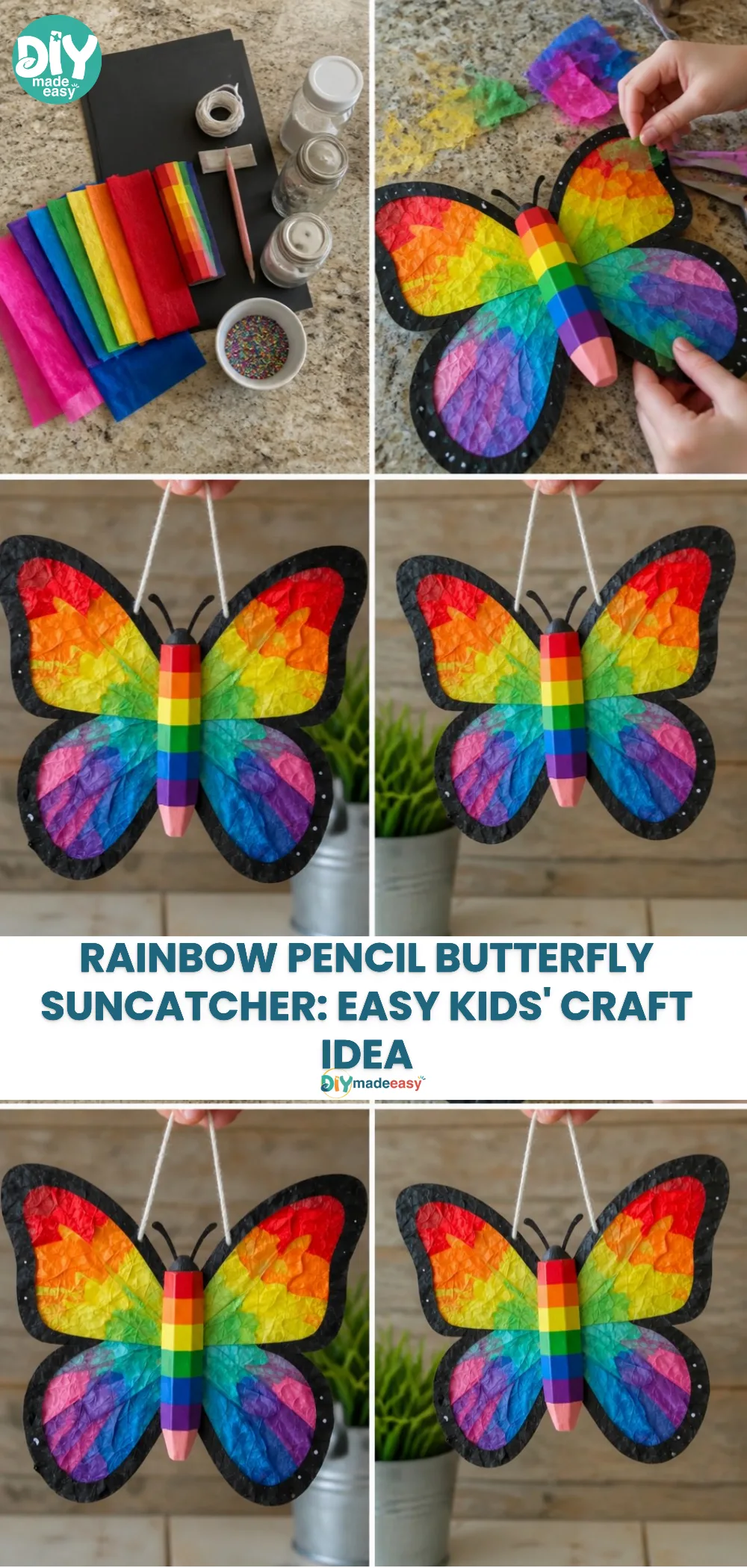 Rainbow Pencil Butterfly Suncatcher: Easy Kids' Craft Idea