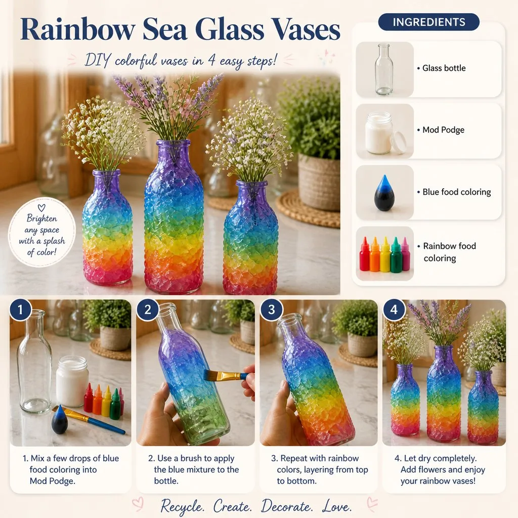 Vases Crafted from Rainbow Sea Glass for Coastal Decor