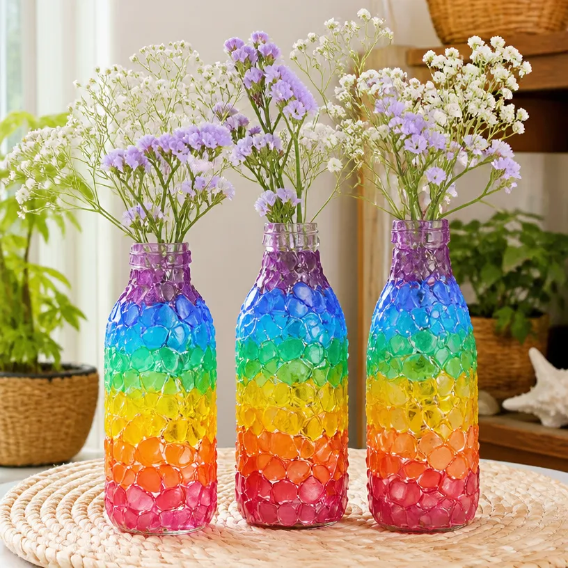 Vases Crafted from Rainbow Sea Glass for Coastal Decor
