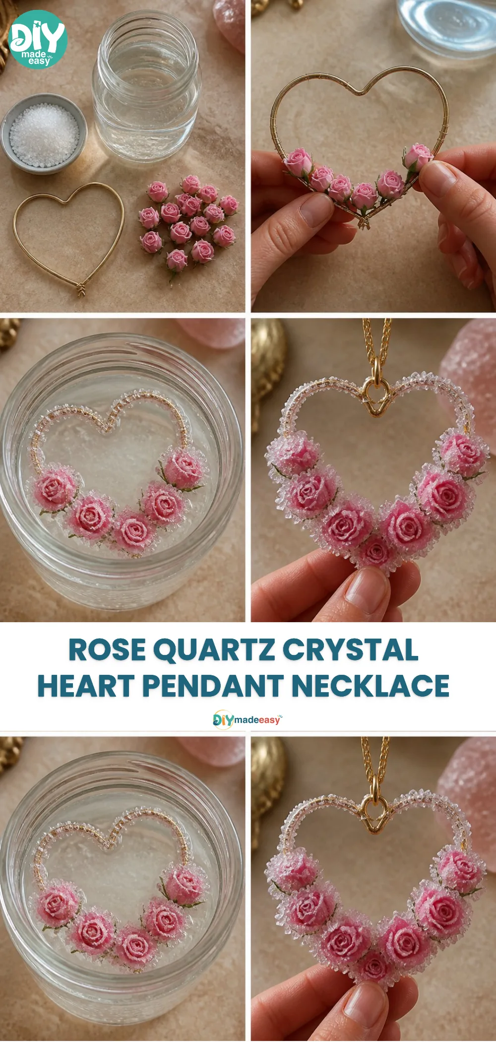 Rose Quartz Crystal Heart Pendant Necklace
