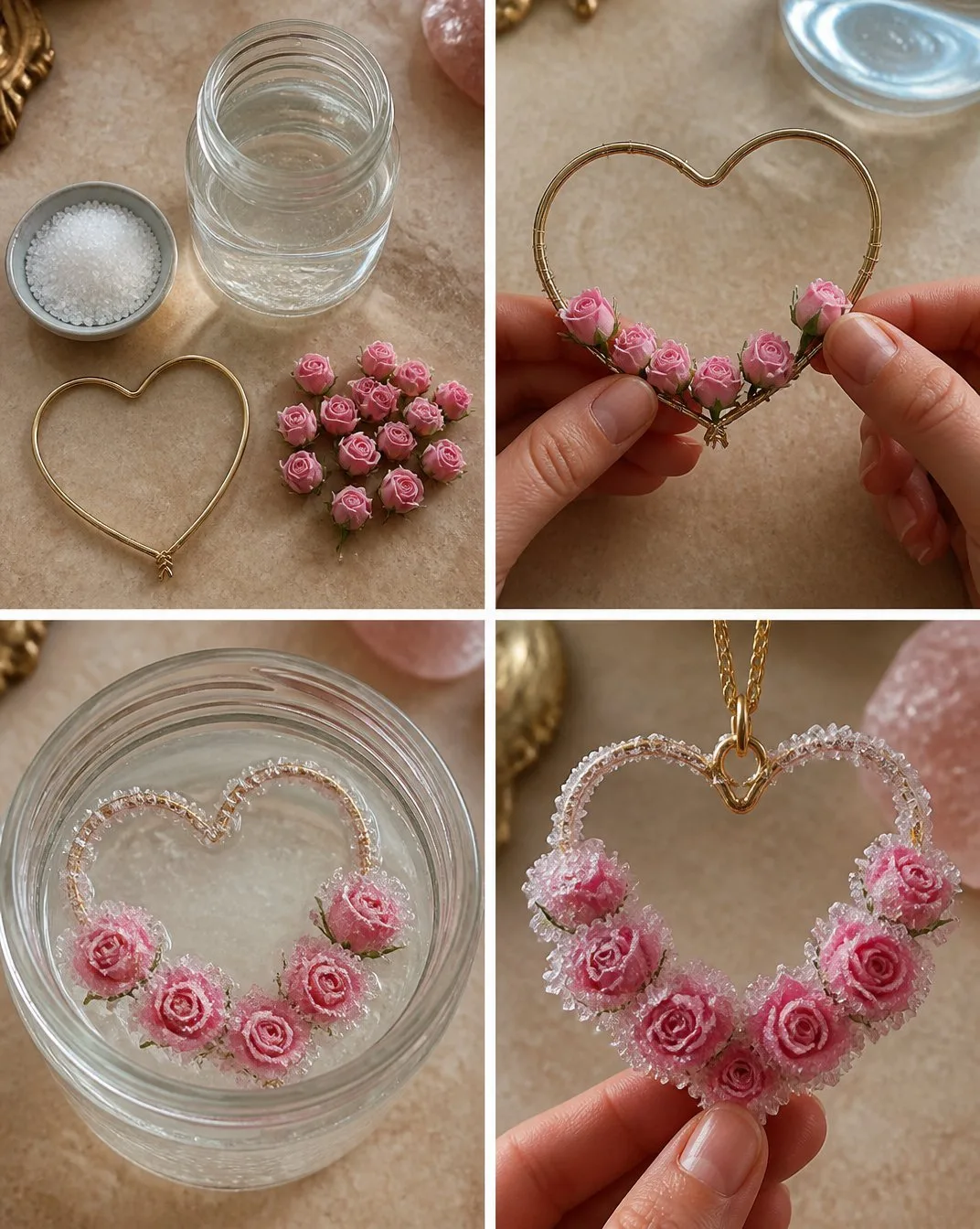 Rose Crystal Heart Pendant