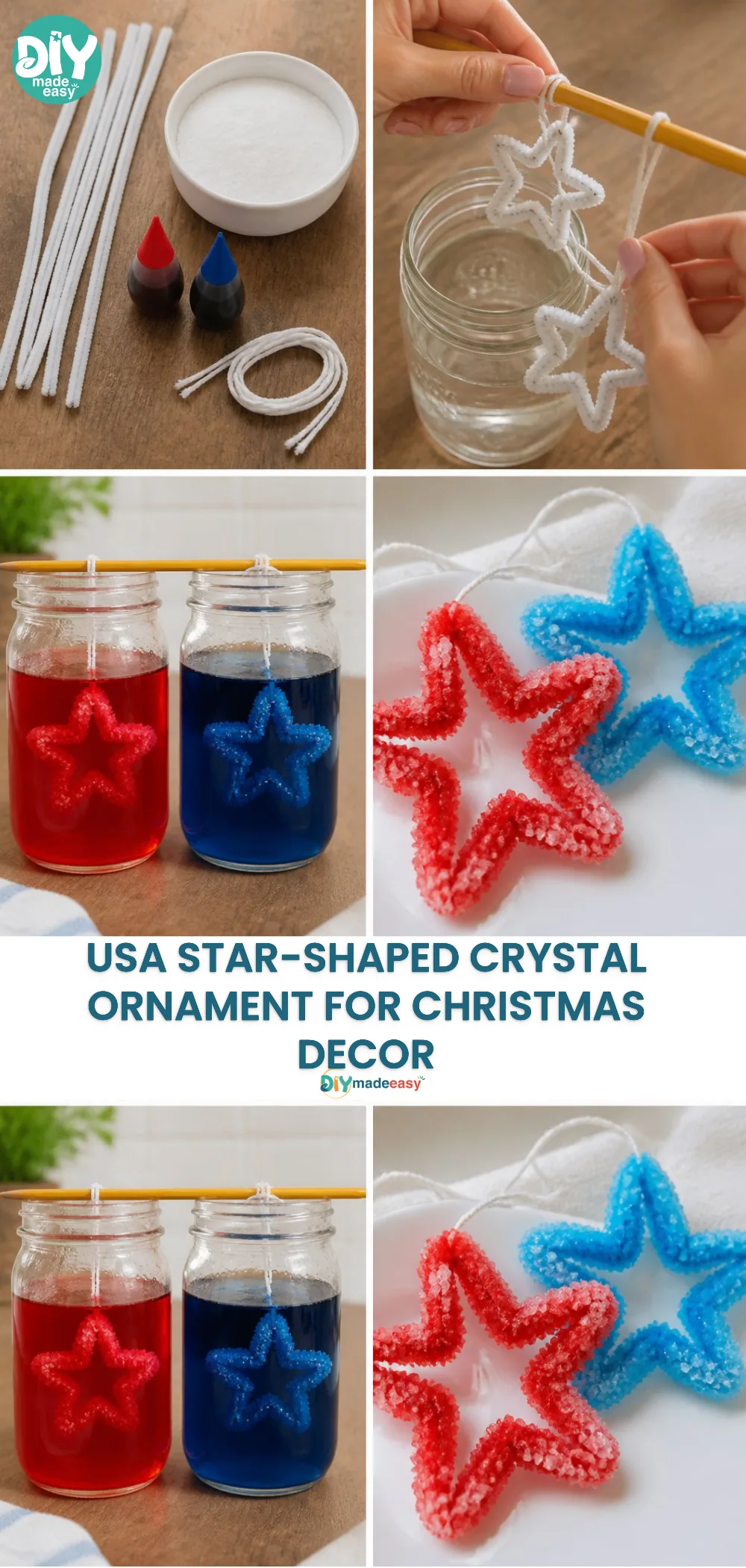 USA Star-Shaped Crystal Ornament for Christmas Decor
