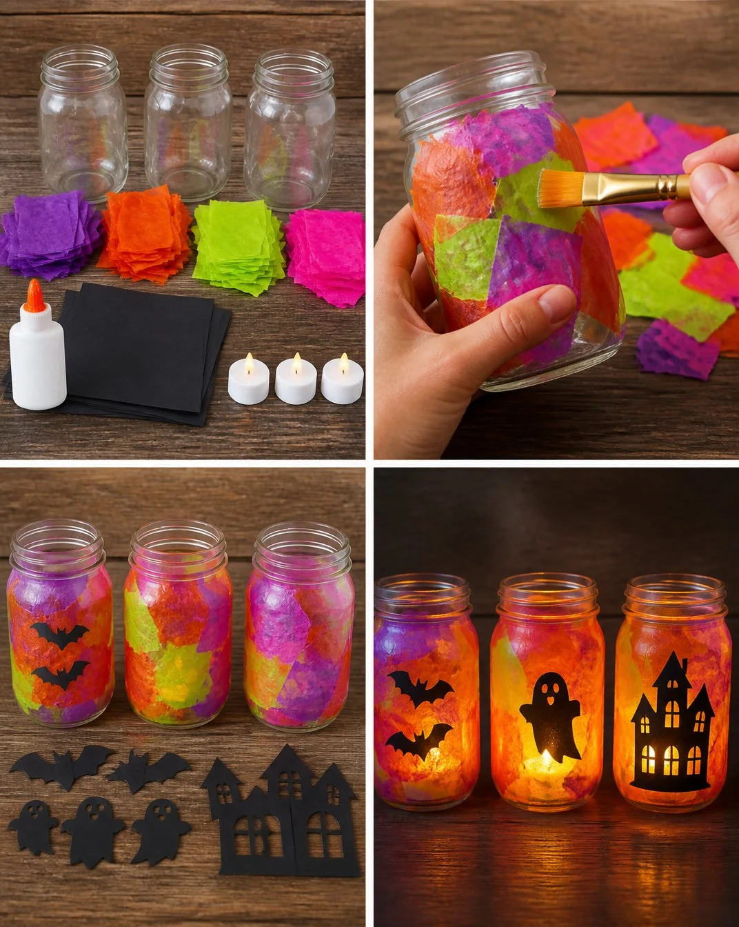 Colorful Haunted Mason Jar Lanterns for Halloween Decor 22 Rainbow Haunted Mason Jar Lanterns