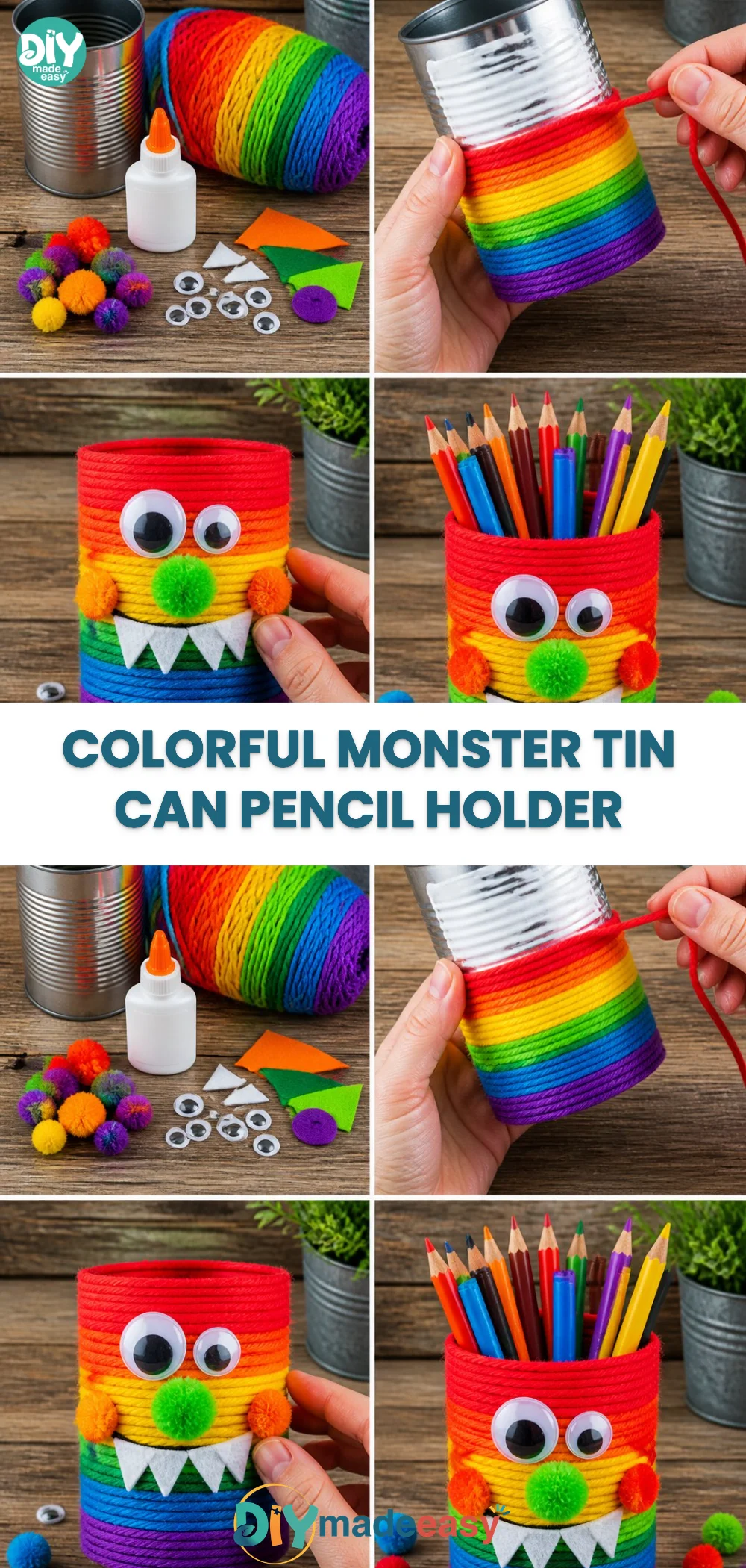 Colorful Monster Tin Can Pencil Holder