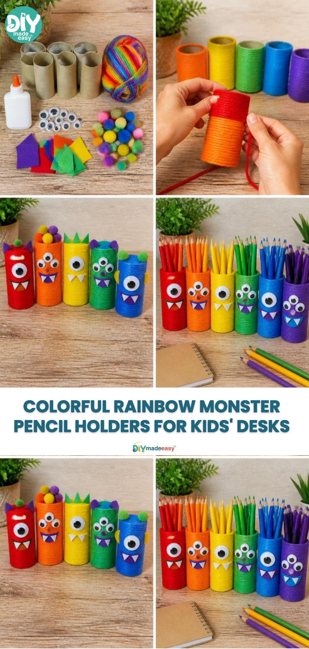 Colorful Rainbow Monster Pencil Holders for Kids' Desks