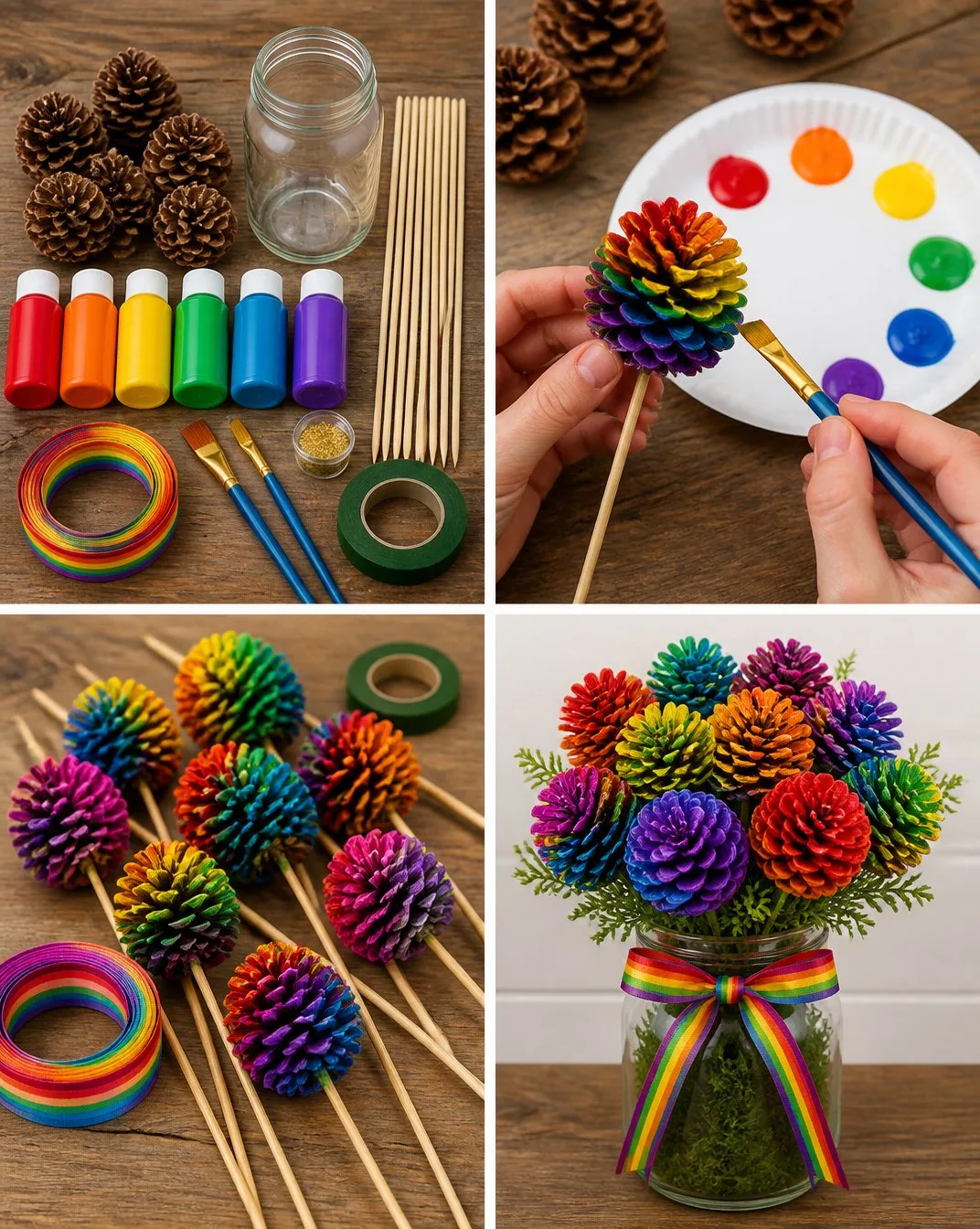 Colorful Rainbow Pinecone Arrangement for Home Decor 21 Vibrant Rainbow Pinecone Bouquet for Home Decor