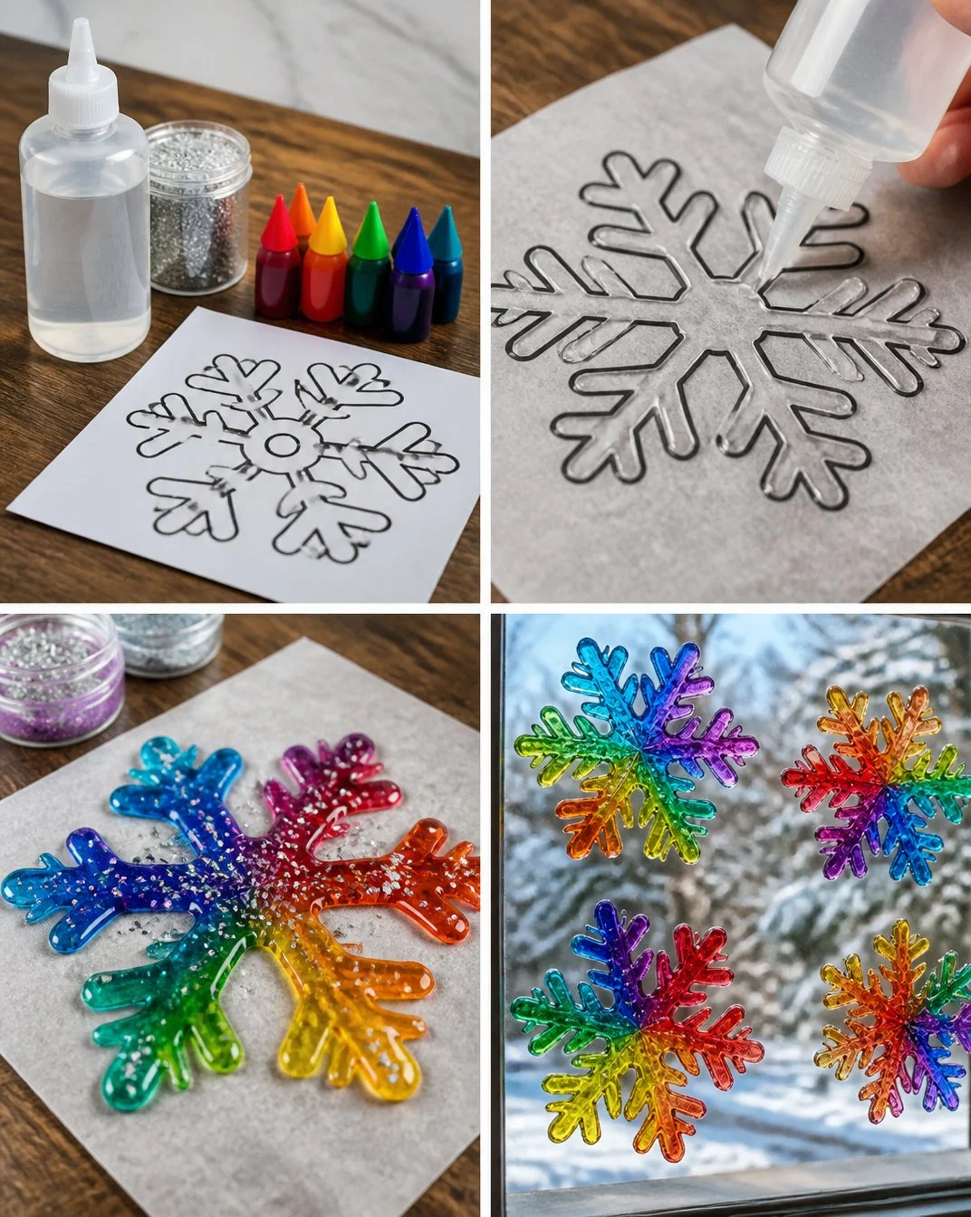 Colorful Rainbow Snowflake Window Clings for Winter Decor 16 Rainbow Snowflake Window Clings