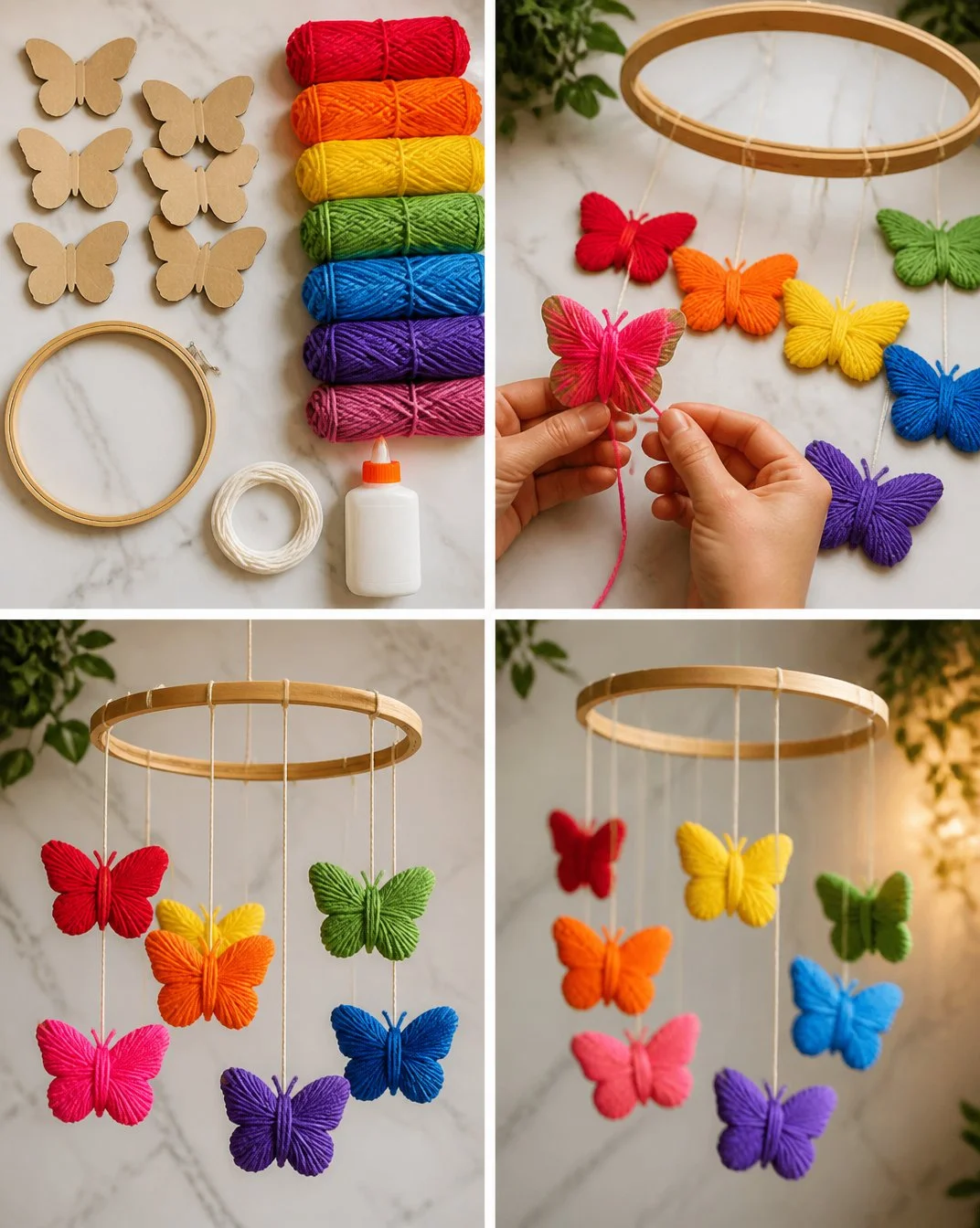 Rainbow Yarn Wrapped Butterfly Mobile