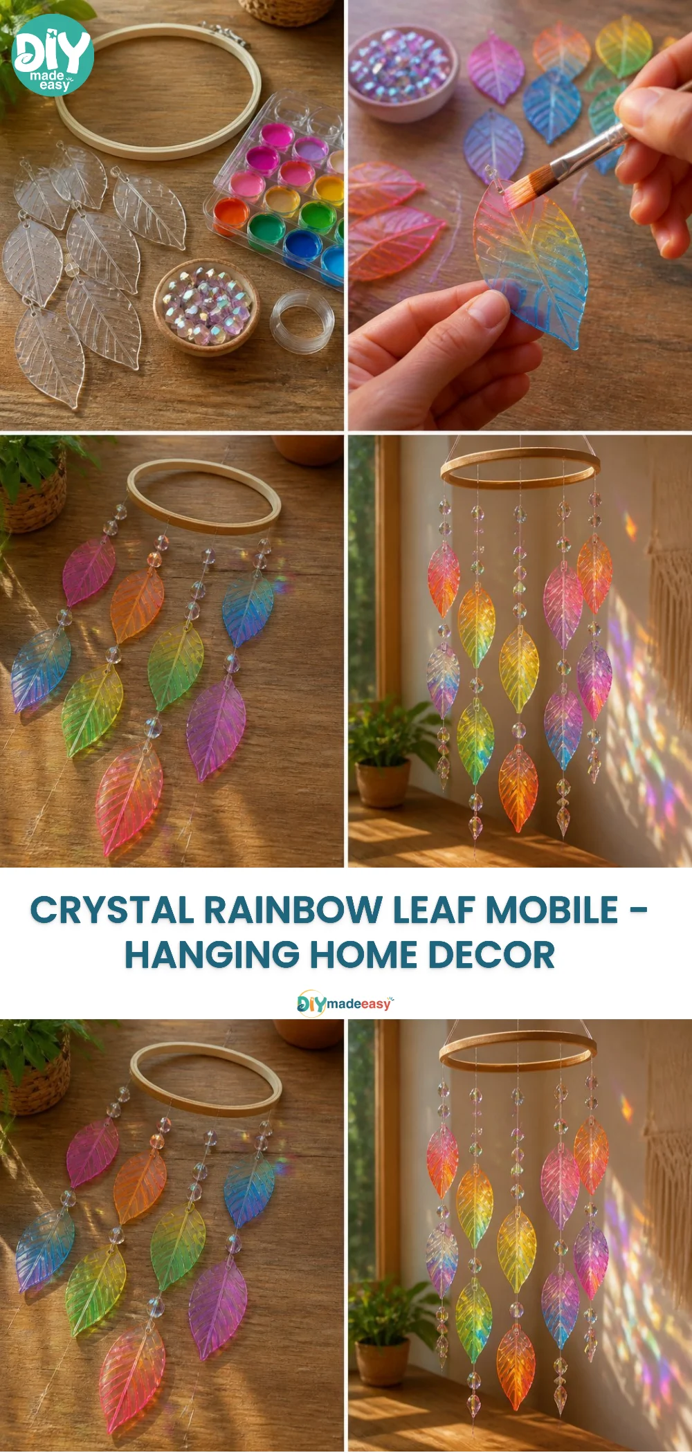 Crystal Rainbow Leaf Mobile - Hanging Home Decor