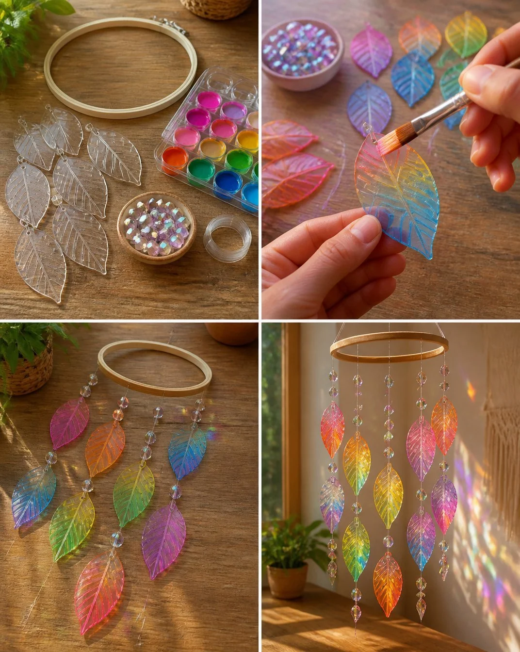 Crystal Rainbow Leaf Mobile - Hanging Home Decor 21 Crystal Rainbow Hanging Leaf Mobile