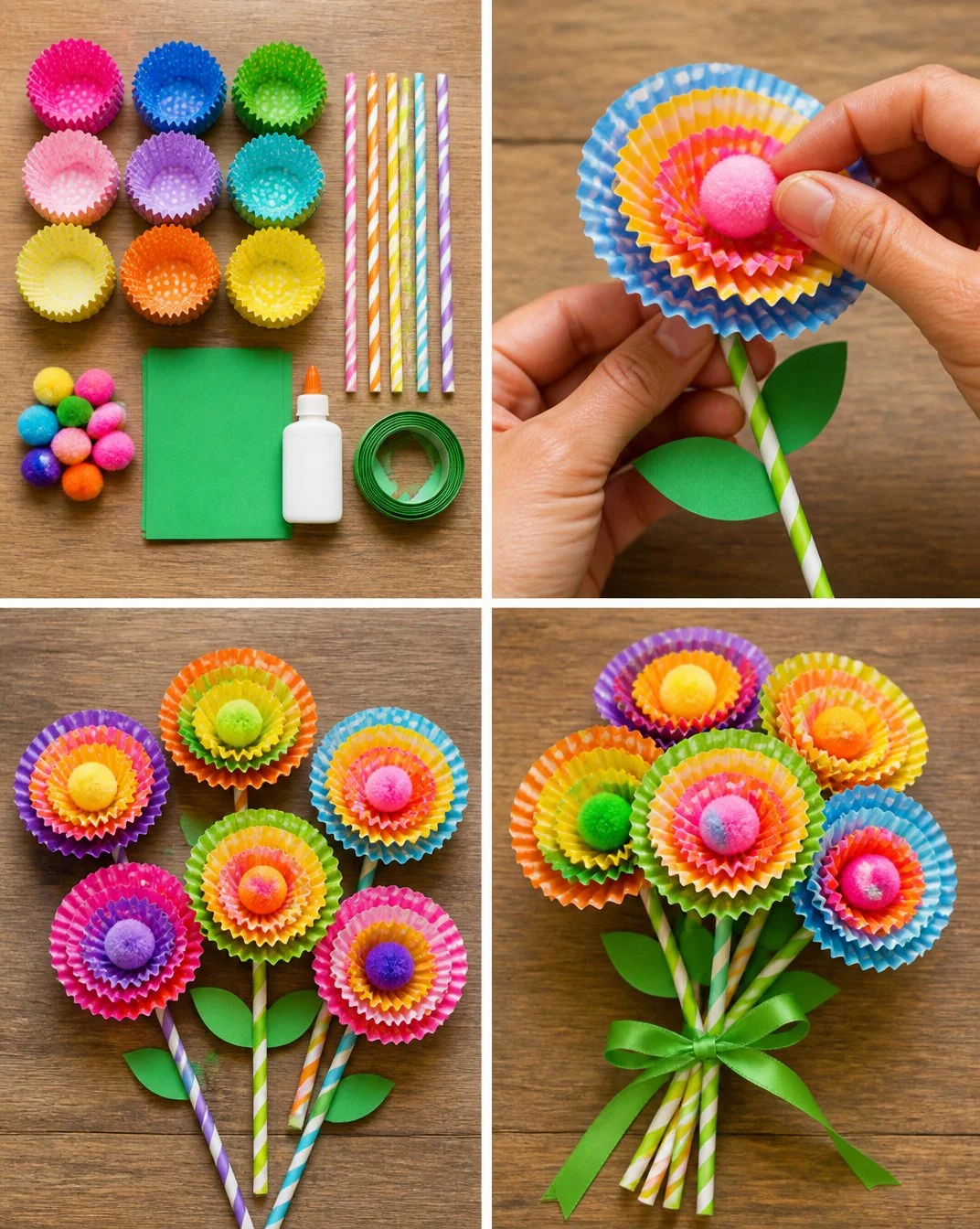 Colorful Cupcake-Liner Flower Bouquet