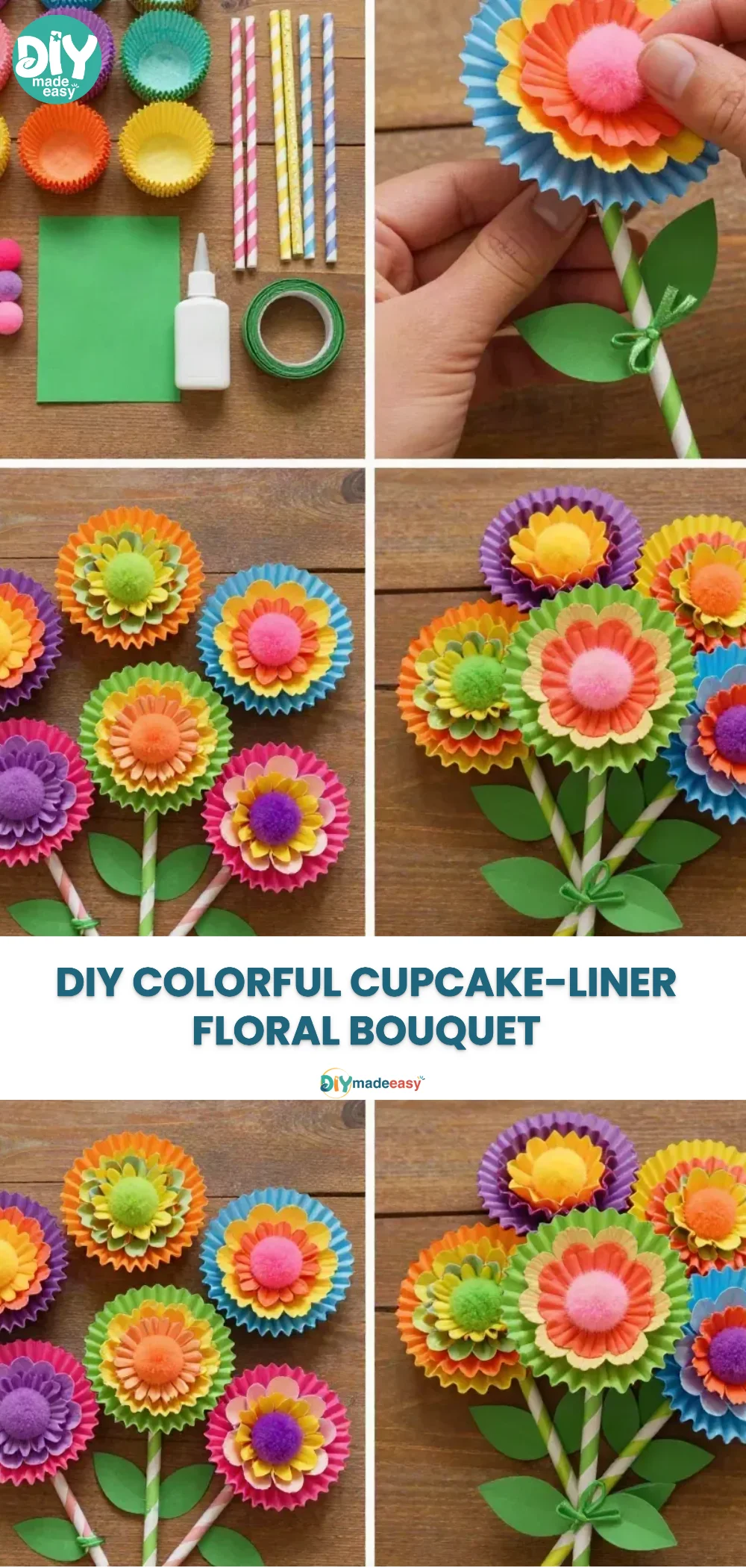 DIY Colorful Cupcake-Liner Floral Bouquet