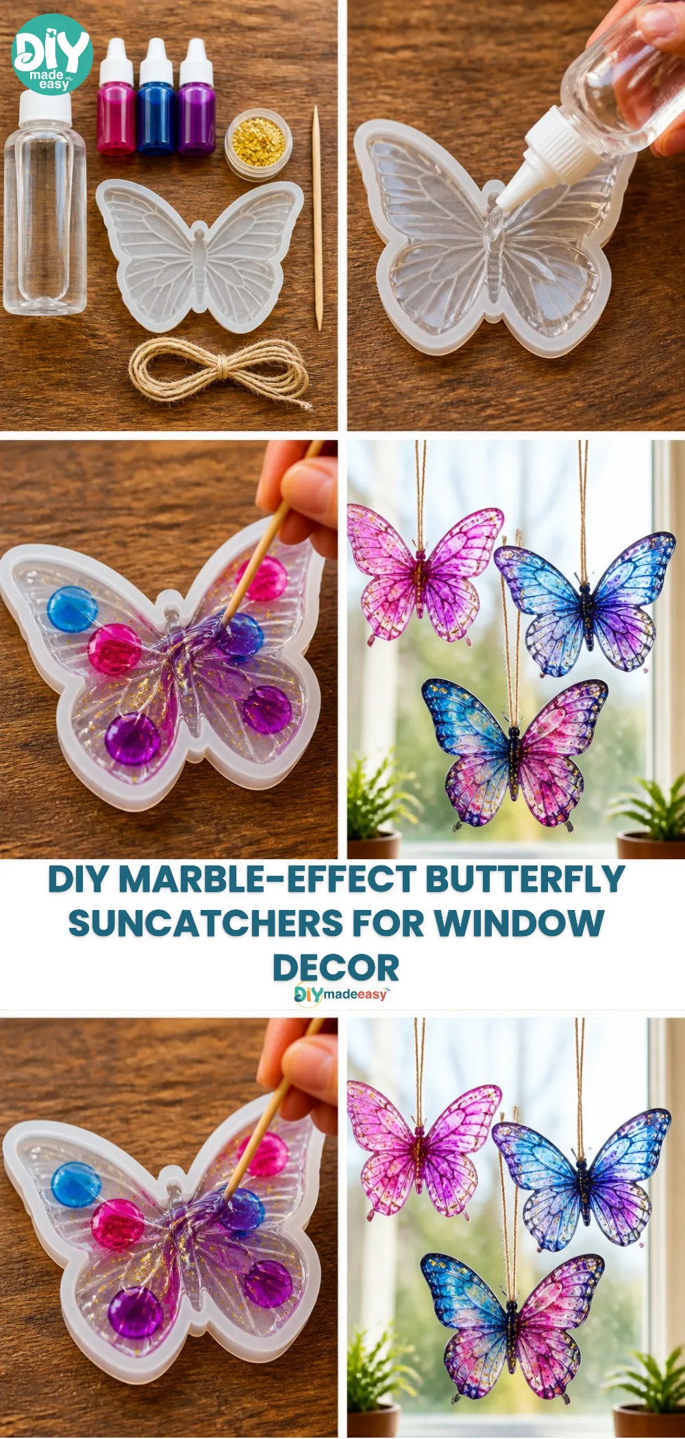 DIY Marble-Effect Butterfly Suncatchers for Window Decor