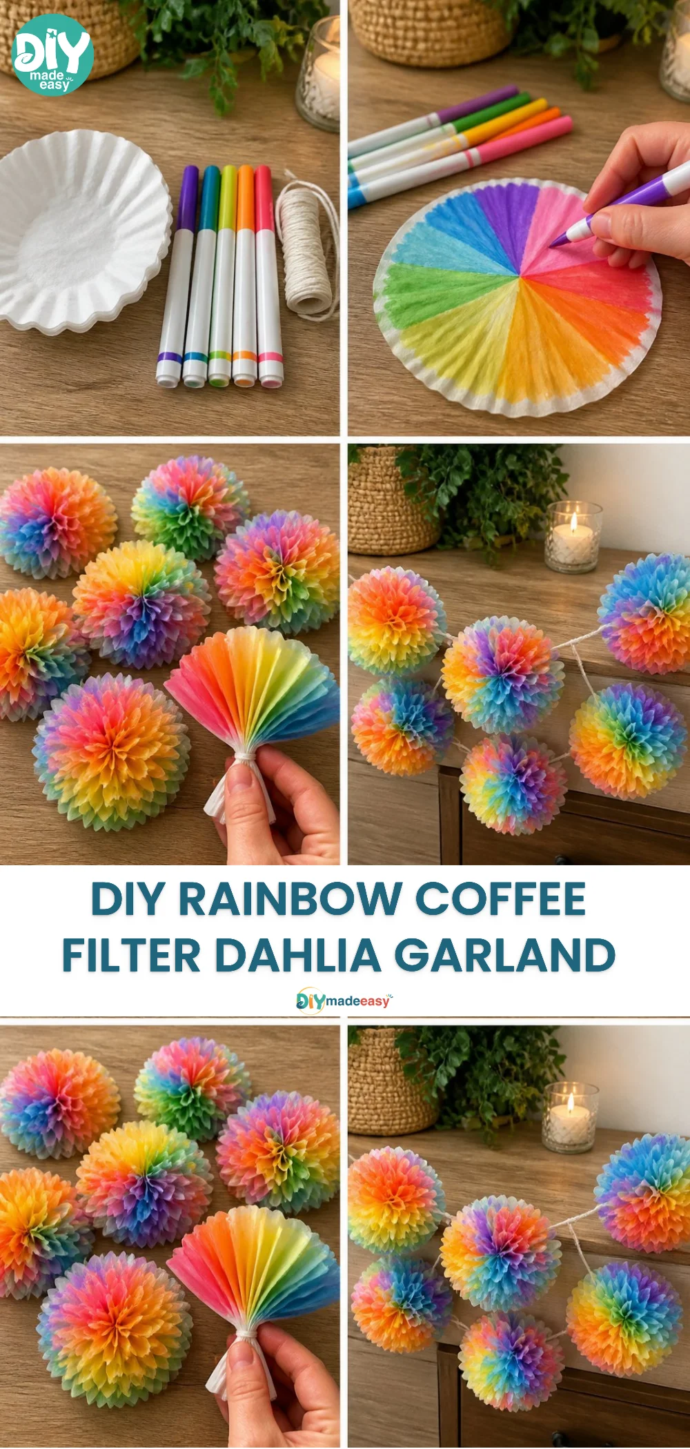 DIY Rainbow Coffee Filter Dahlia Garland