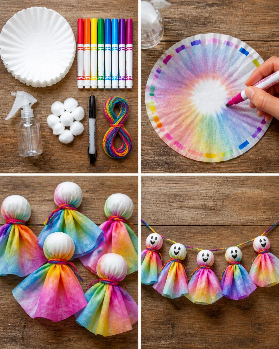 Rainbow Coffee Filter Ghost Garland