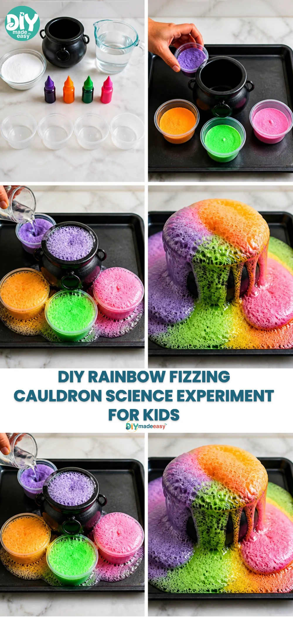 DIY Rainbow Fizzing Cauldron Science Experiment for Kids