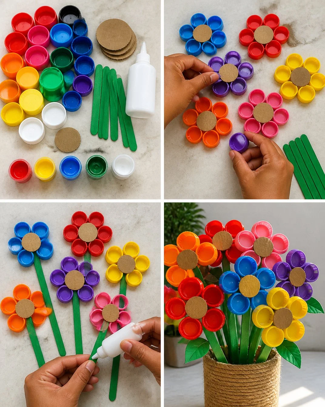 DIY Rainbow Flowers Using Recycled Bottle Caps 20 DIY Rainbow Flowers from Recycled Bottle Caps