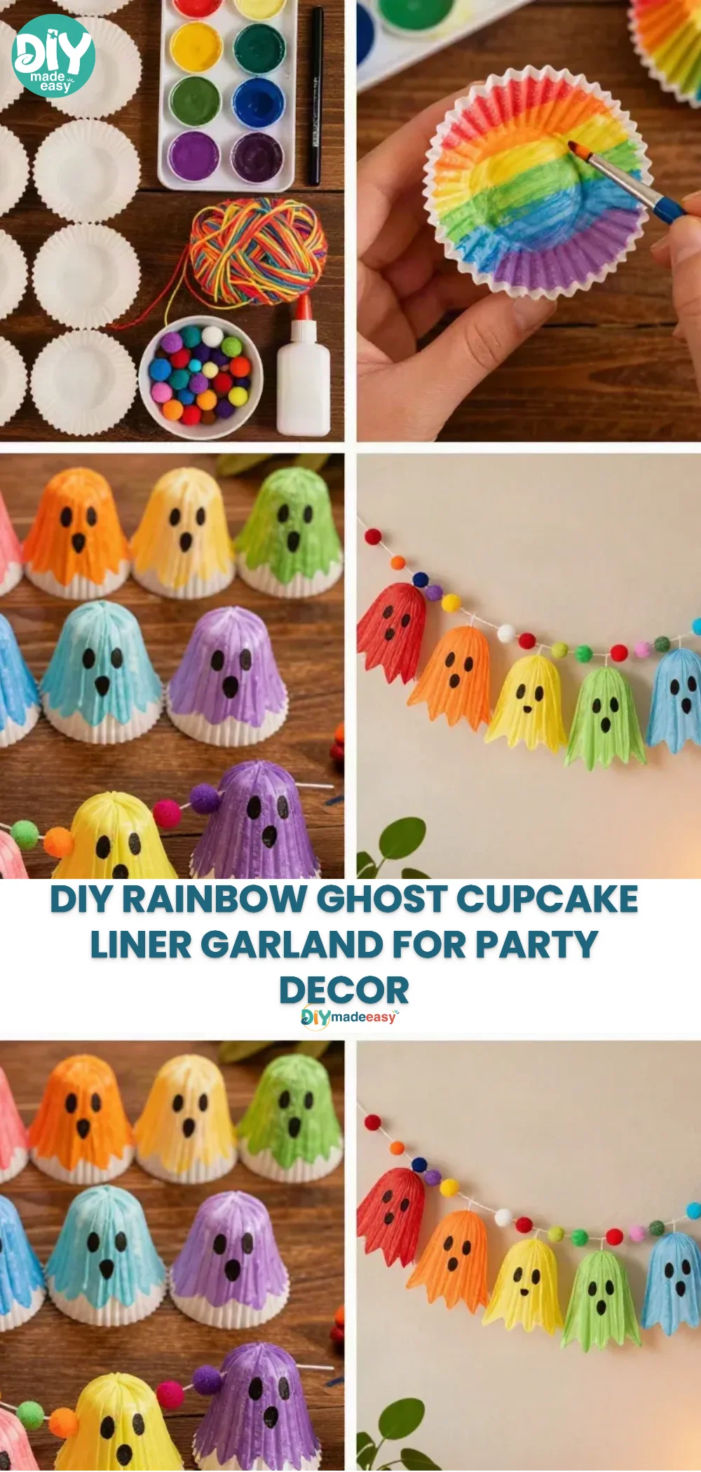 DIY Rainbow Ghost Cupcake Liner Garland for Party Decor 21 DIY Rainbow Ghost Cupcake Liner Garland for Party Decor