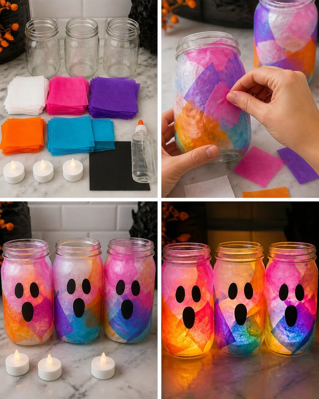 DIY Rainbow Glow Mason Jar Lanterns for Spooky Outdoor Decor 23 Rainbow Glow Ghost Mason Jar Lanterns