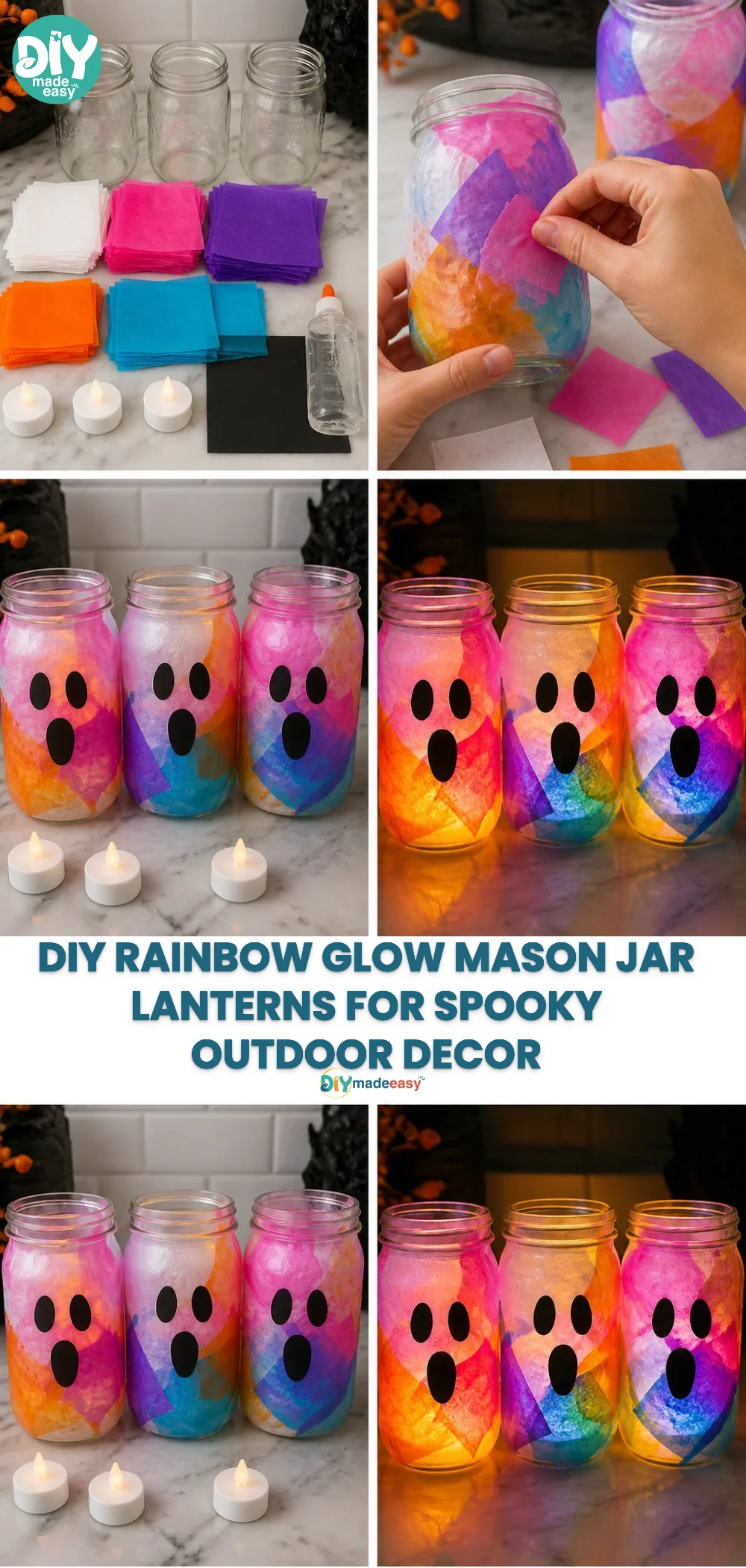 DIY Rainbow Glow Mason Jar Lanterns for Spooky Outdoor Decor 24 DIY Rainbow Glow Mason Jar Lanterns for Spooky Outdoor Decor