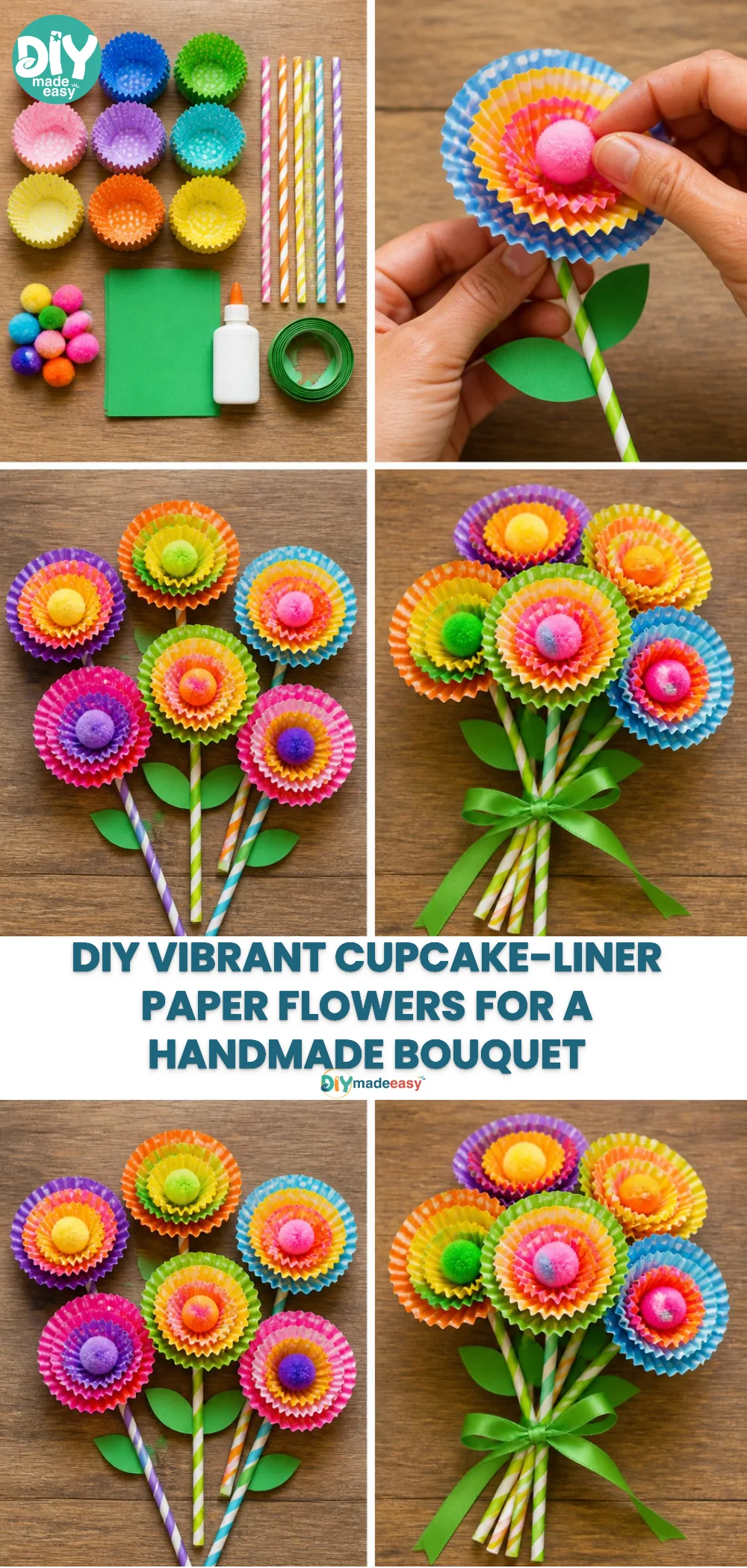 DIY Vibrant Cupcake-Liner Paper Flowers for a Handmade Bouquet 21 DIY Vibrant Cupcake-Liner Paper Flowers for a Handmade Bouquet