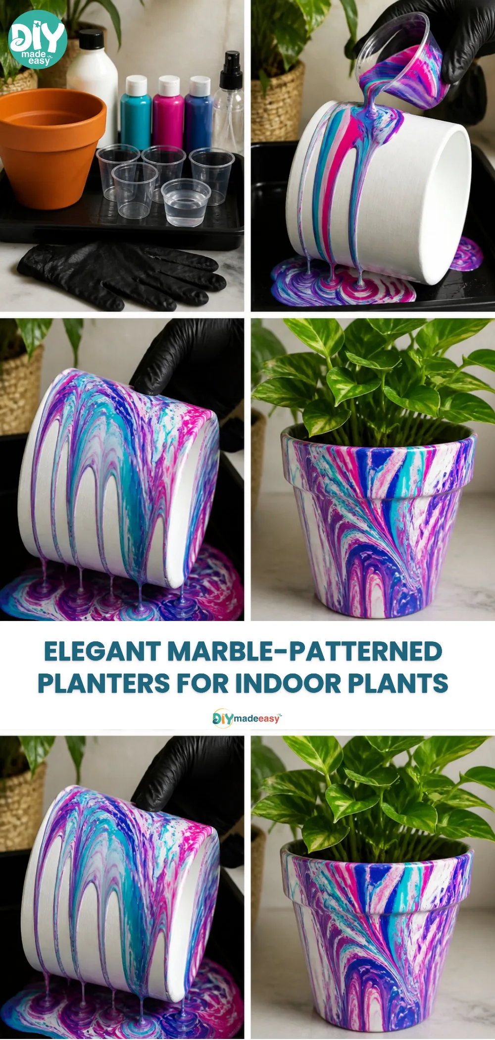 Elegant Marble-Patterned Planters for Indoor Plants