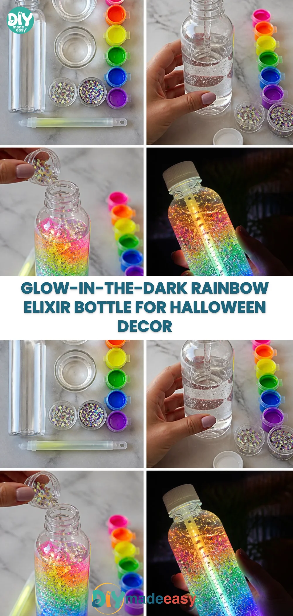 Glow-in-the-Dark Rainbow Elixir Bottle for Halloween Decor