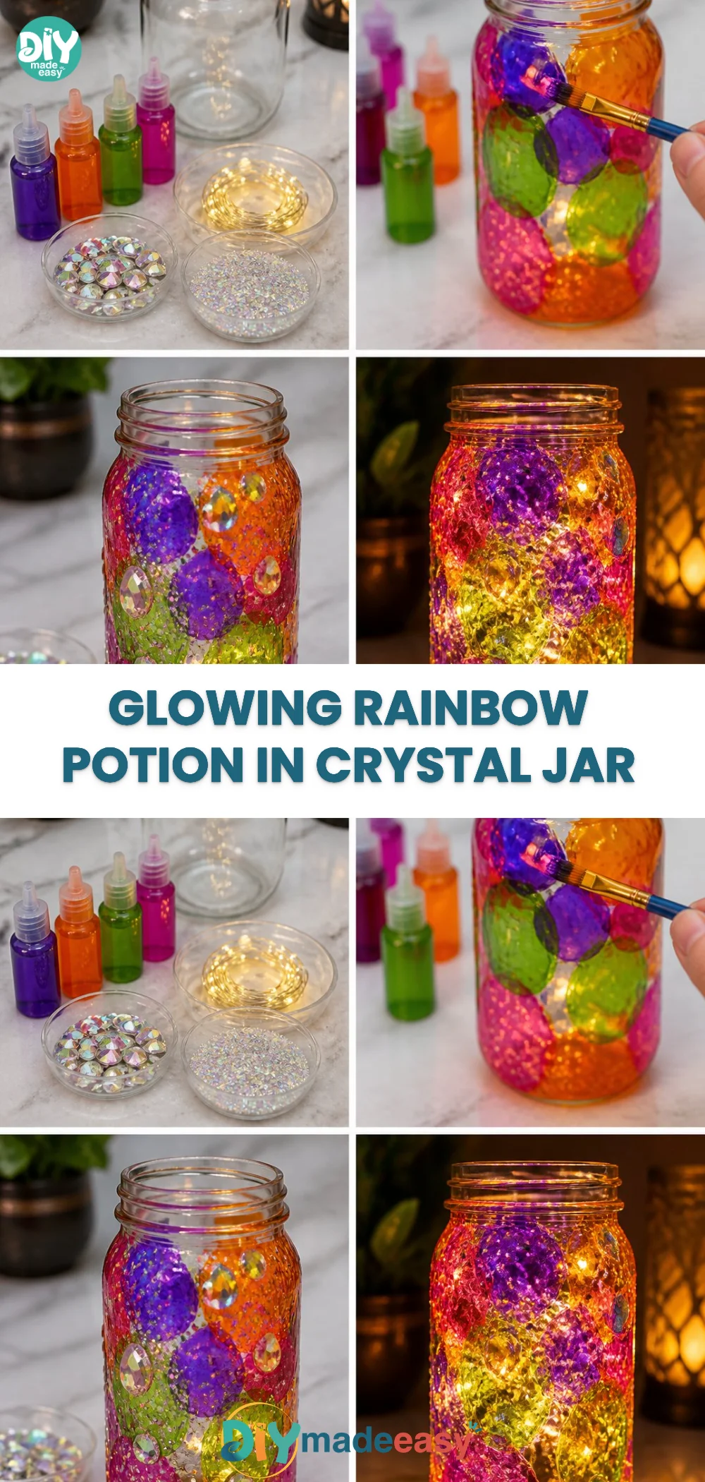 Glowing Rainbow Potion in Crystal Jar