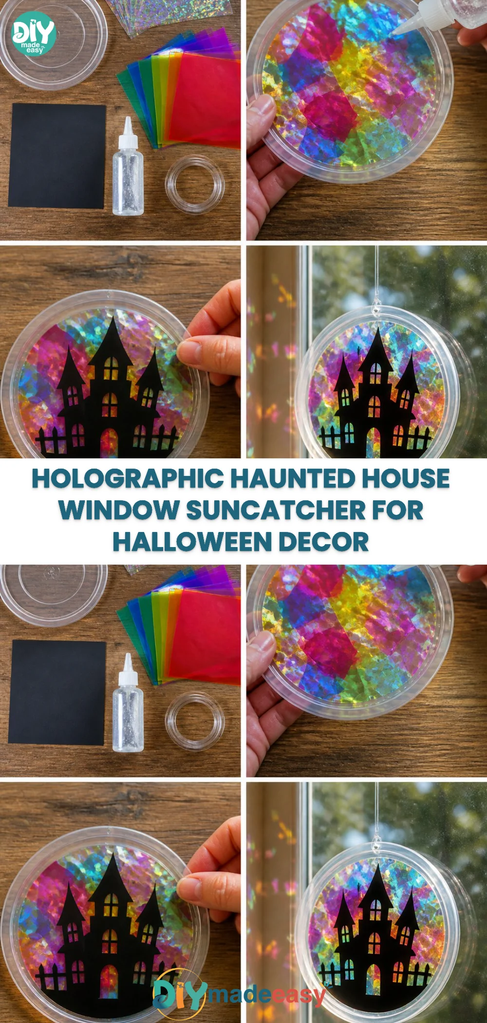 Holographic Haunted House Window Suncatcher for Halloween Decor 20 Holographic Haunted House Window Suncatcher for Halloween Decor