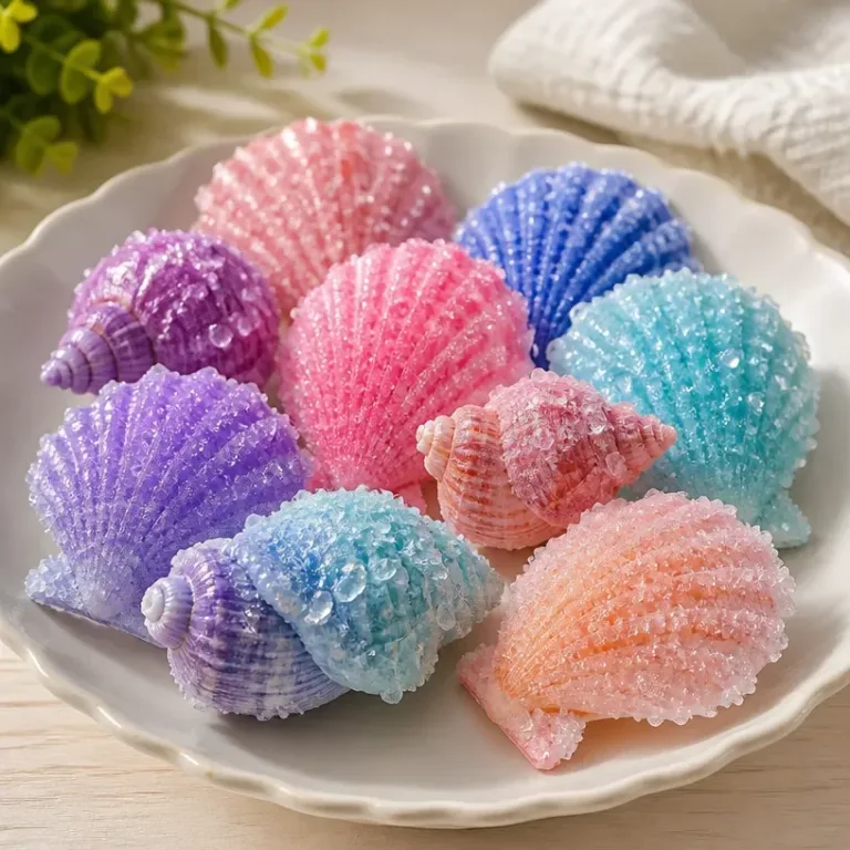 A collection of beautifully crafted DIY crystal seashells displayed together.