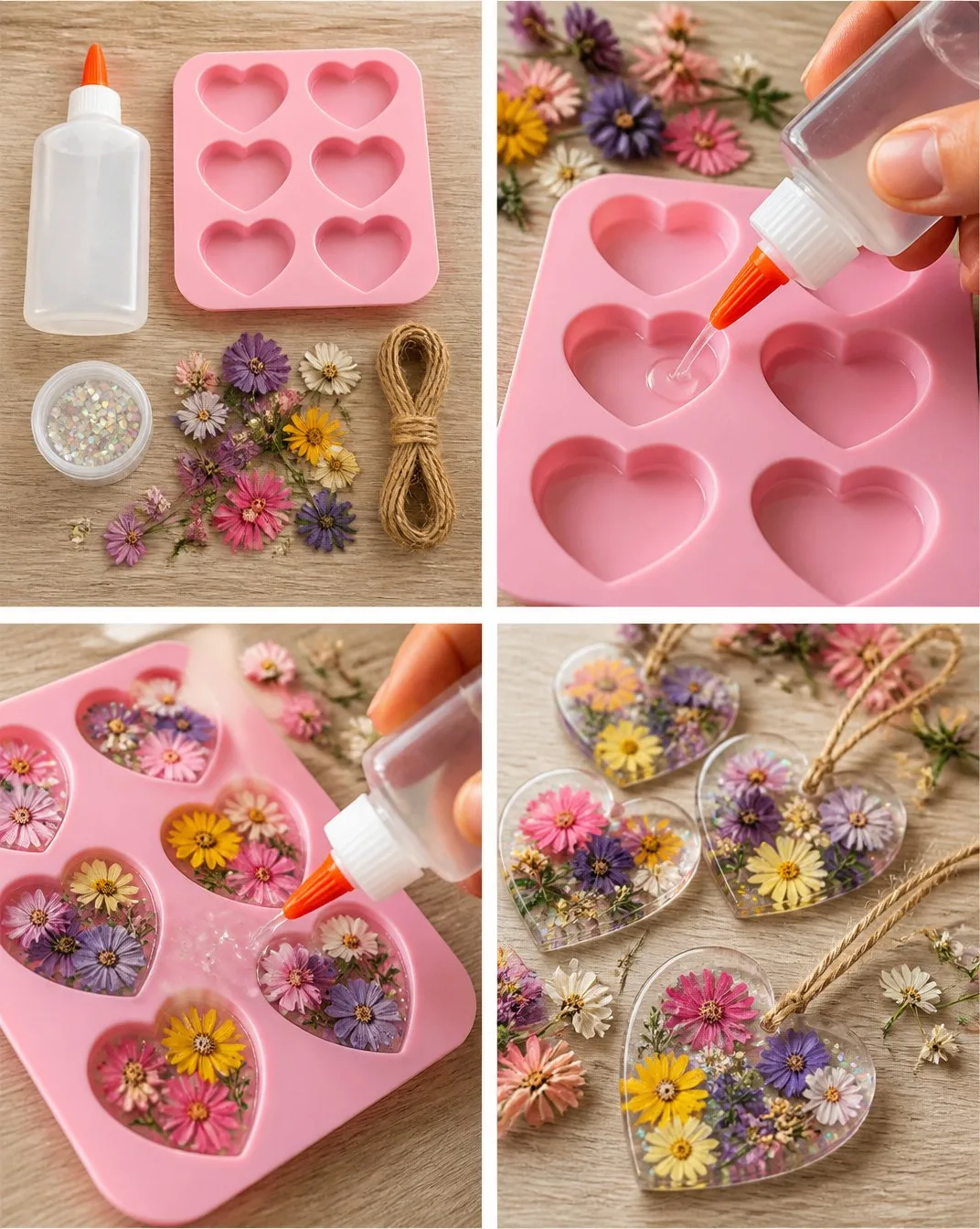 DIY Flower Hearts with Clear Glue