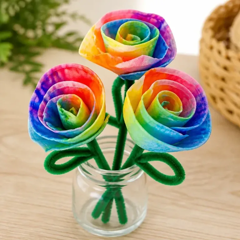 Step-by-step guide for making rainbow roses with coffee filters