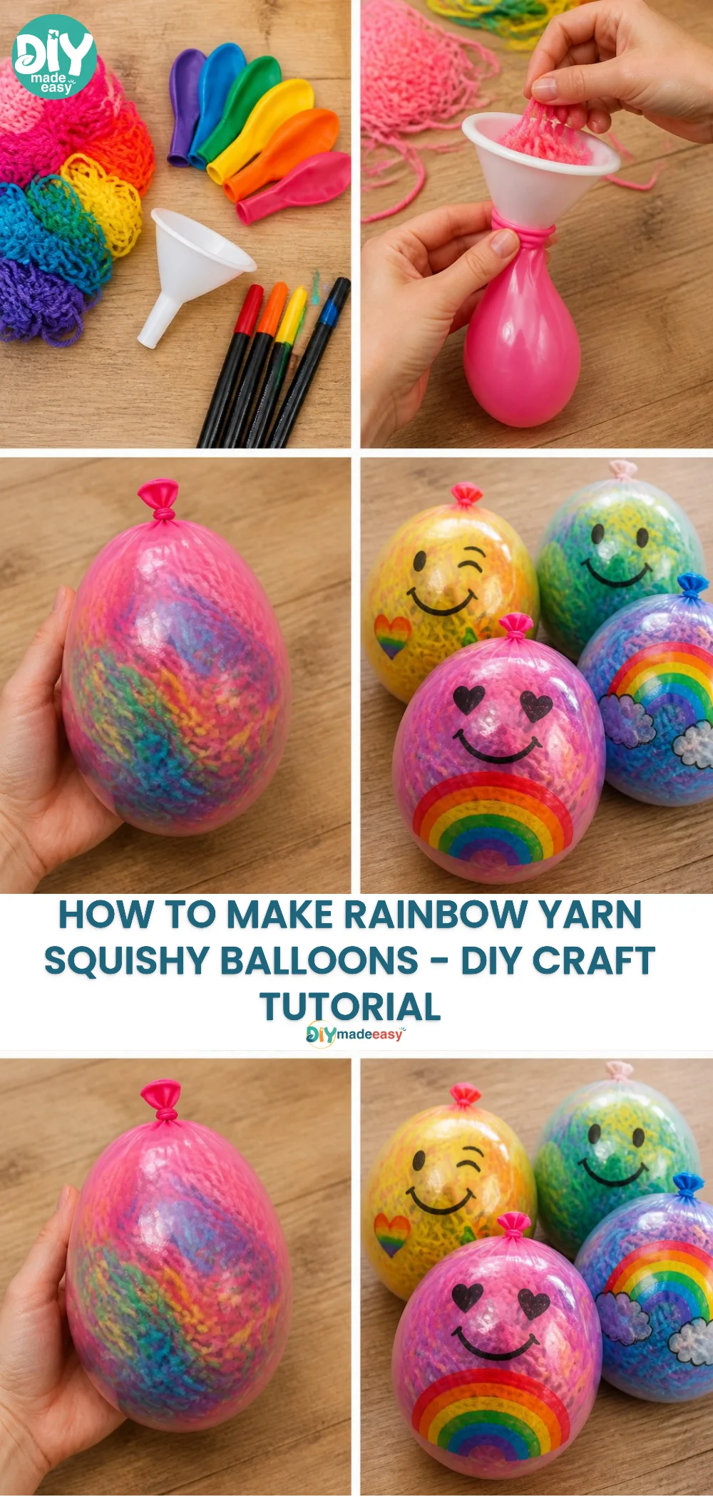 How to Make Rainbow Yarn Squishy Balloons - DIY Craft Tutorial