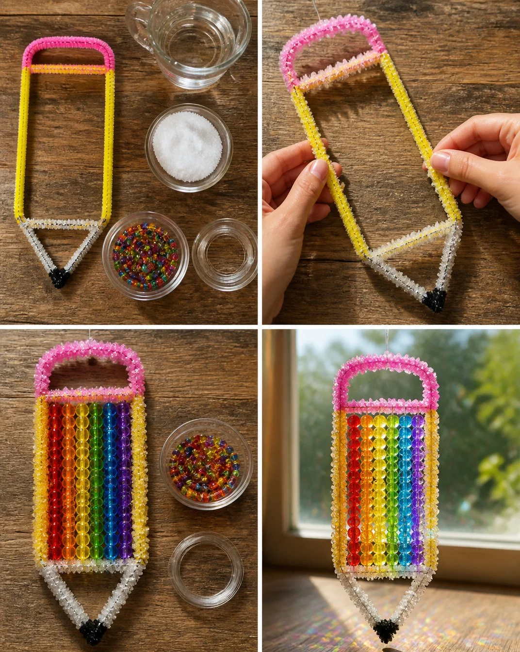 Iridescent Pencil-Shaped Crystal Sun Catcher with Rainbow Hues 17 Rainbow Crystal Pencil Suncatcher