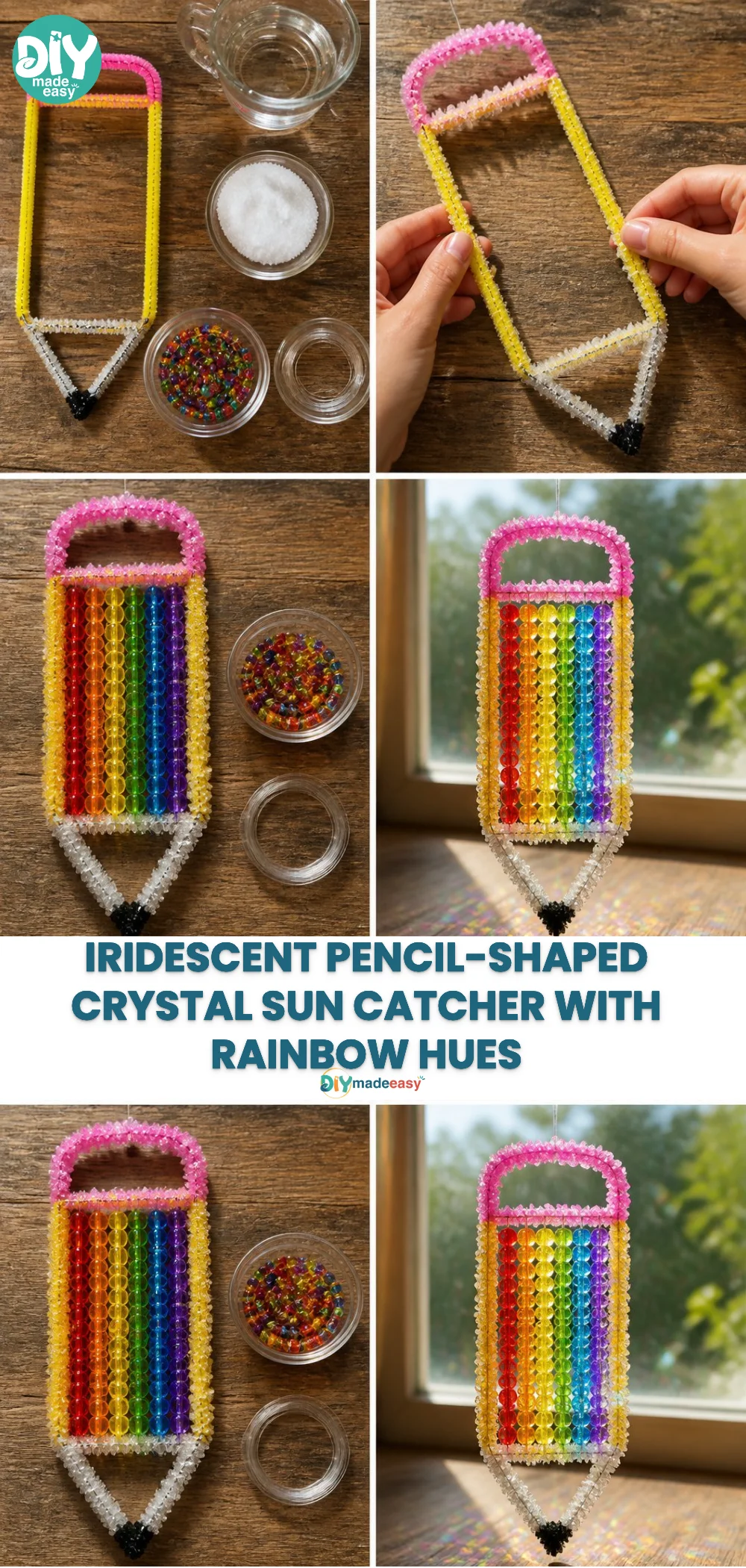 Iridescent Pencil-Shaped Crystal Sun Catcher with Rainbow Hues 19 Iridescent Pencil-Shaped Crystal Sun Catcher with Rainbow Hues