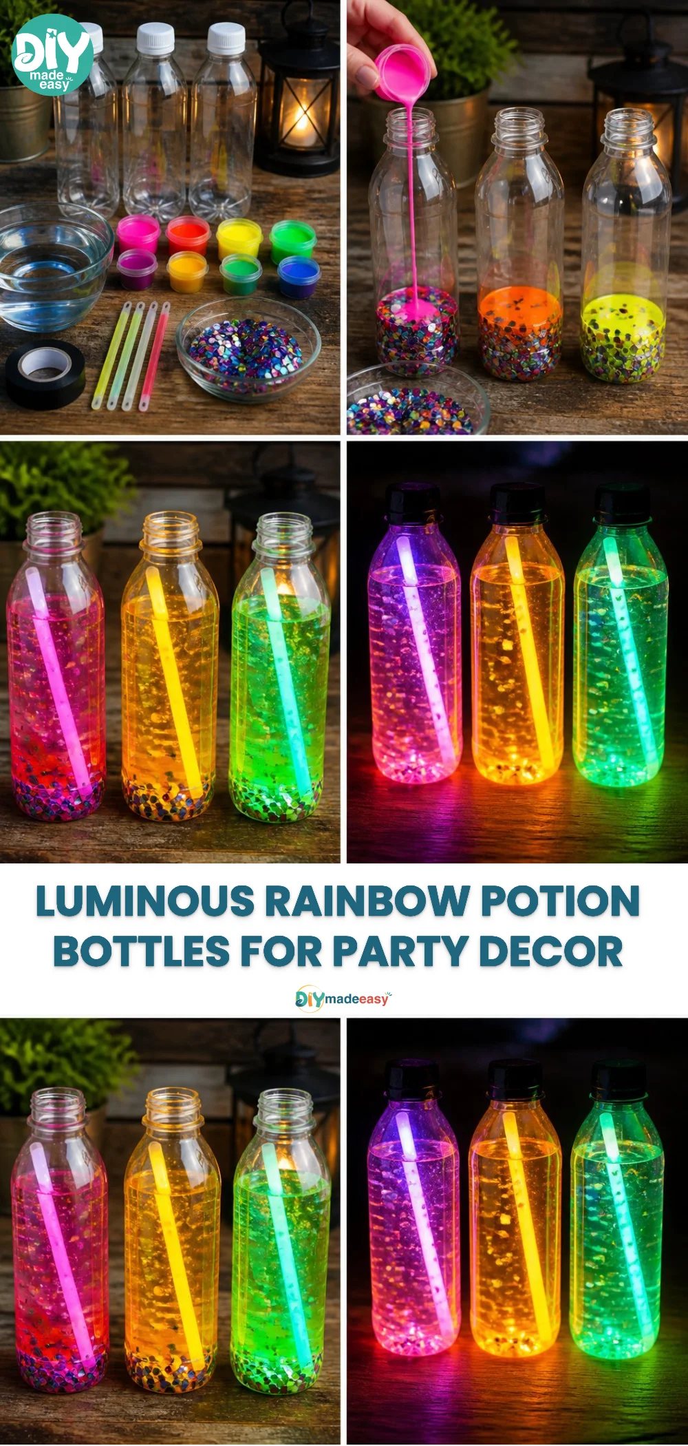 Luminous Rainbow Potion Bottles for Party Decor 24 Luminous Rainbow Potion Bottles for Party Decor
