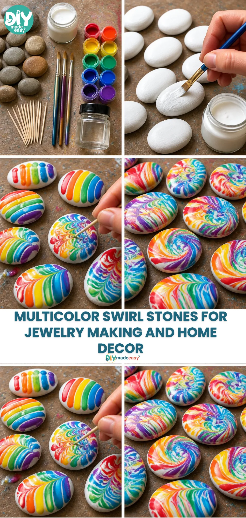 Multicolor Swirl Stones for Jewelry Making and Home Decor