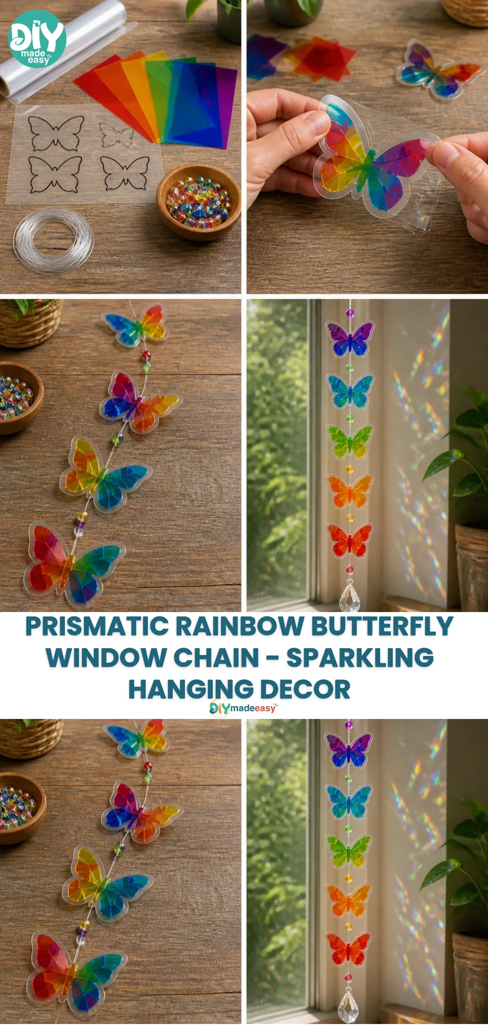 Prismatic Rainbow Butterfly Window Chain - Sparkling Hanging Decor