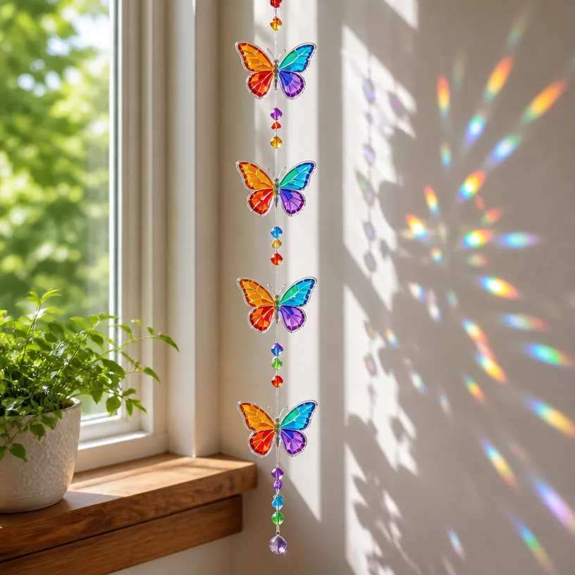 Prismatic Rainbow Butterfly Window Chain - Sparkling Hanging Decor 4 Rainbow Prism Butterfly Window Chain - Sparkling Hanging Decor