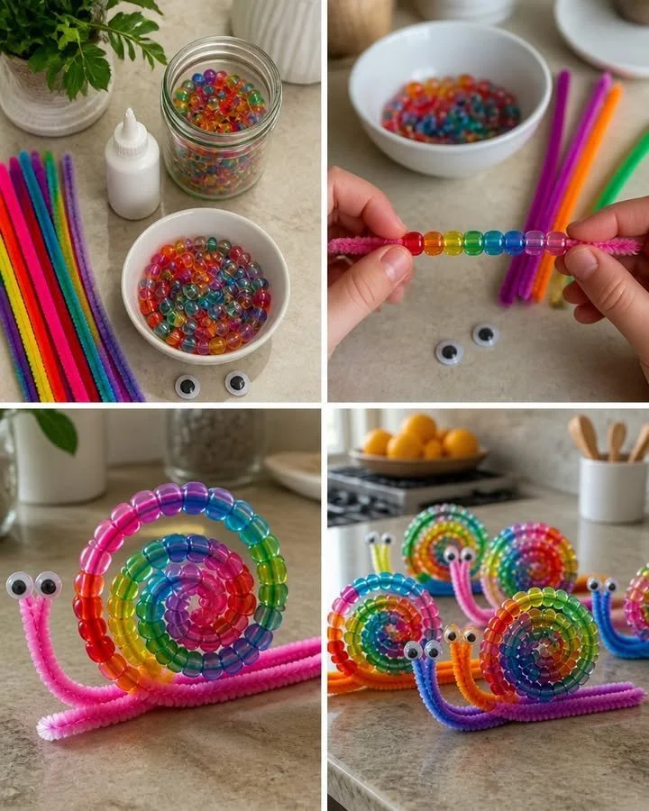 Rainbow Beaded Pipe Cleaner Snails 16 Rainbow Beaded Pipe Cleaner Snails