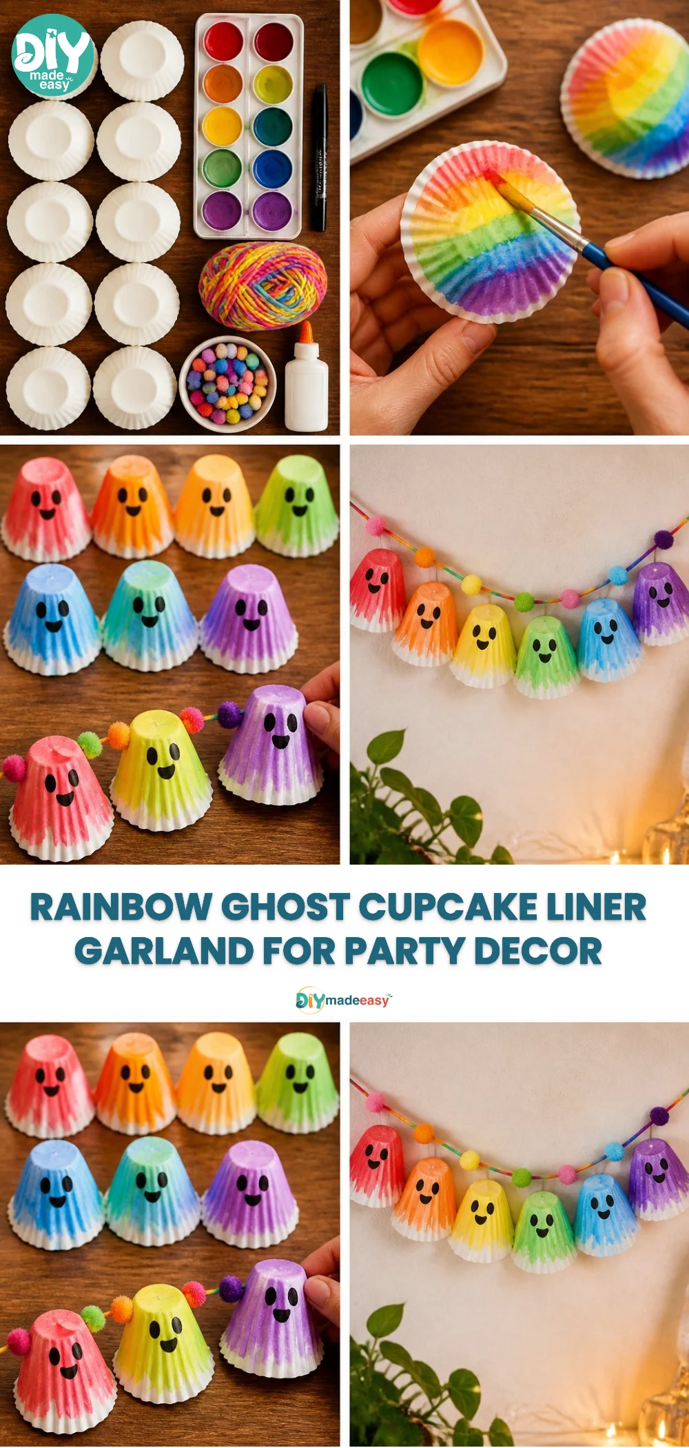 Rainbow Ghost Cupcake Liner Garland for Party Decor 21 Rainbow Ghost Cupcake Liner Garland for Party Decor