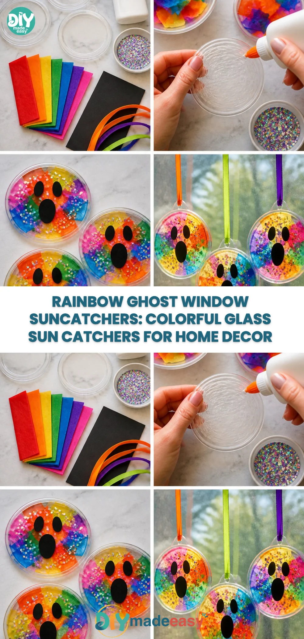 Rainbow Ghost Window Suncatchers: Colorful Glass Sun Catchers for Home Decor