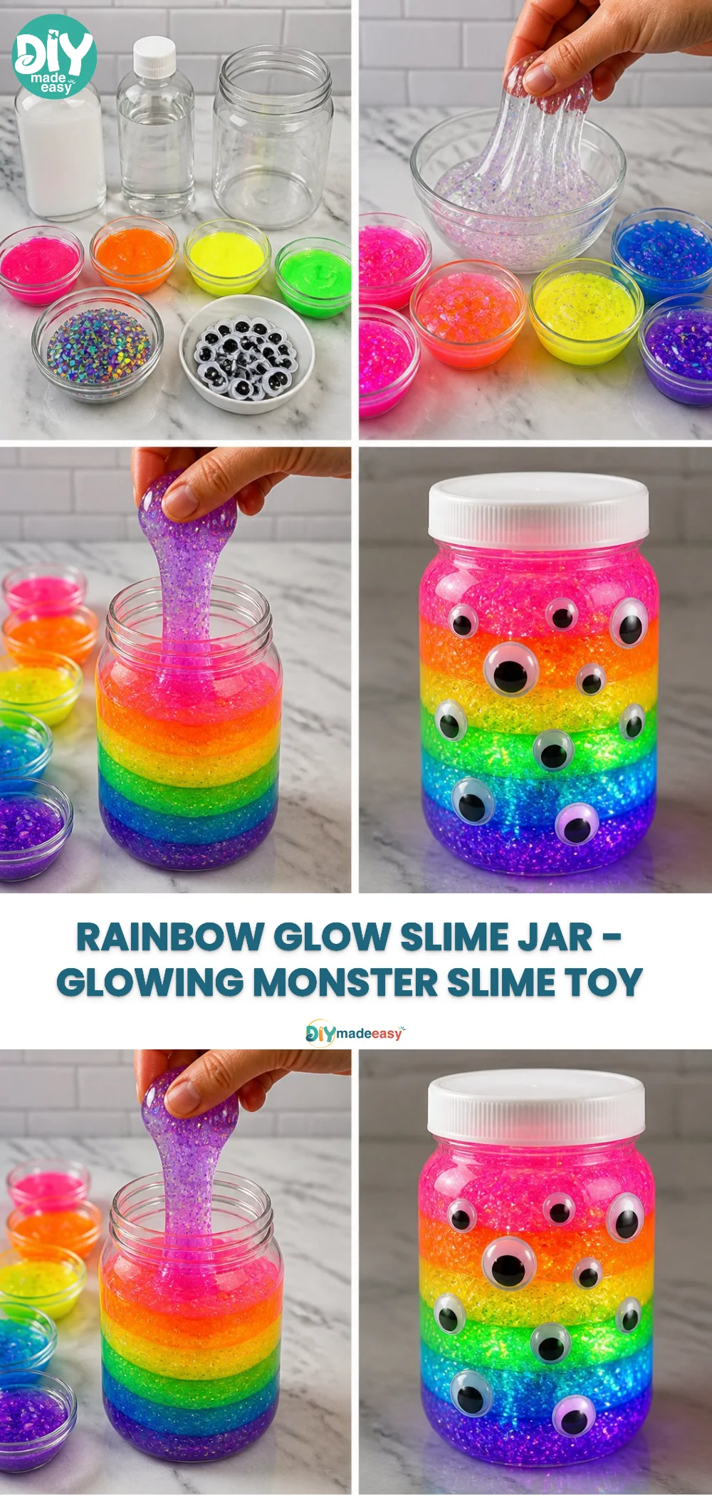 Rainbow Glow Slime Jar - Glowing Monster Slime Toy