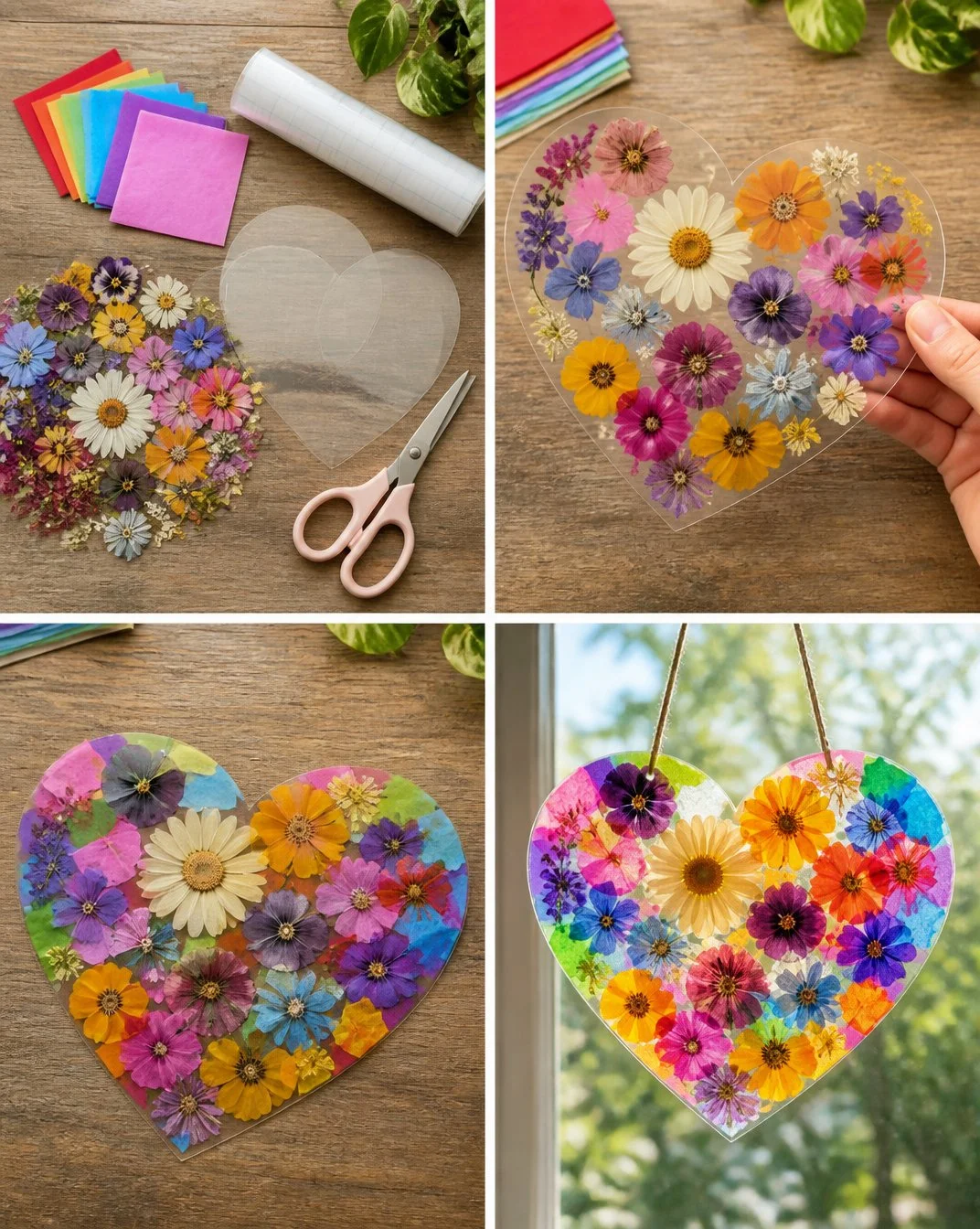 Rainbow Heart Wall Art Made with Pressed Flowers 16 Pressed Flower Rainbow Heart