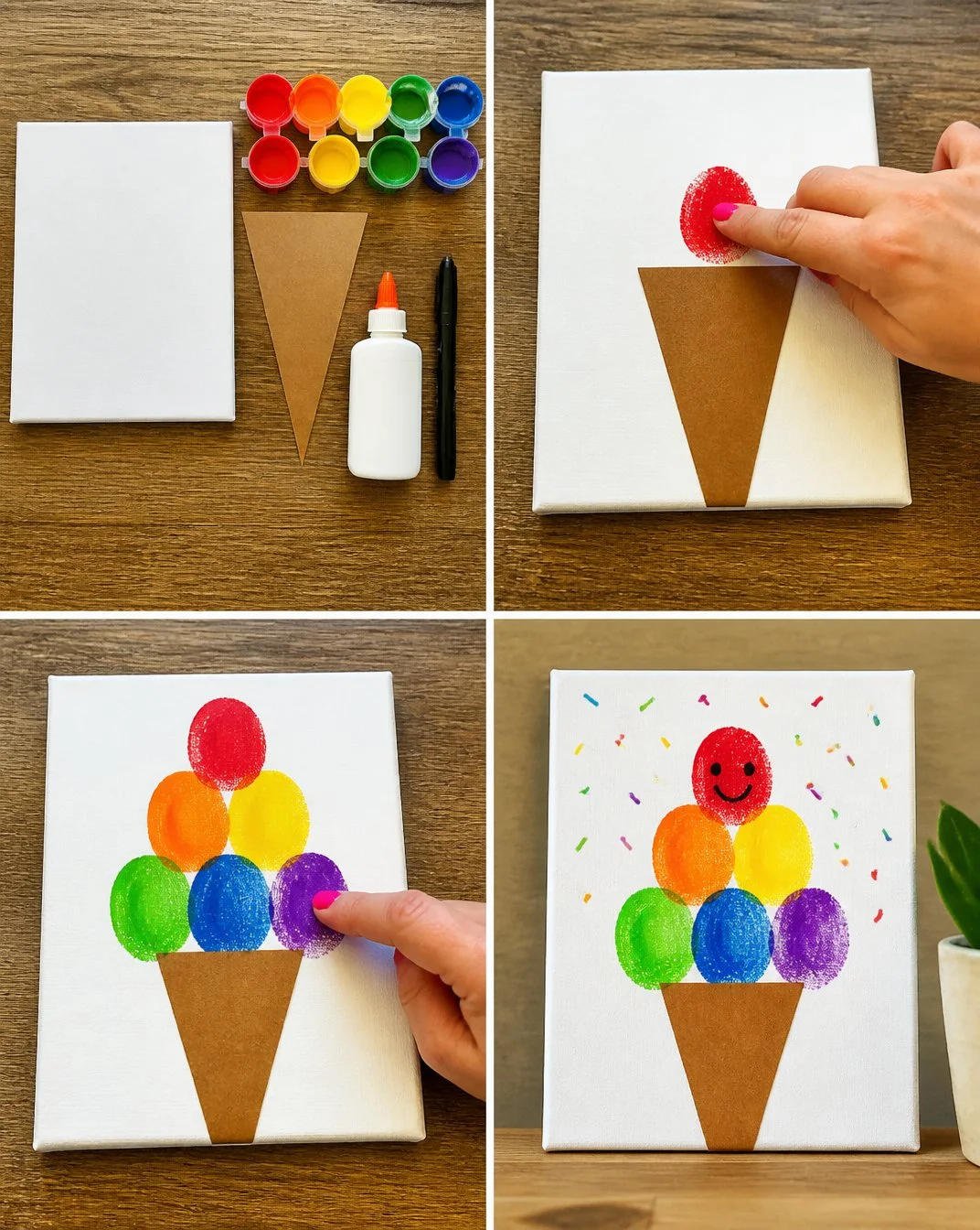Fingerprint Rainbow Ice Cream Canvas Art