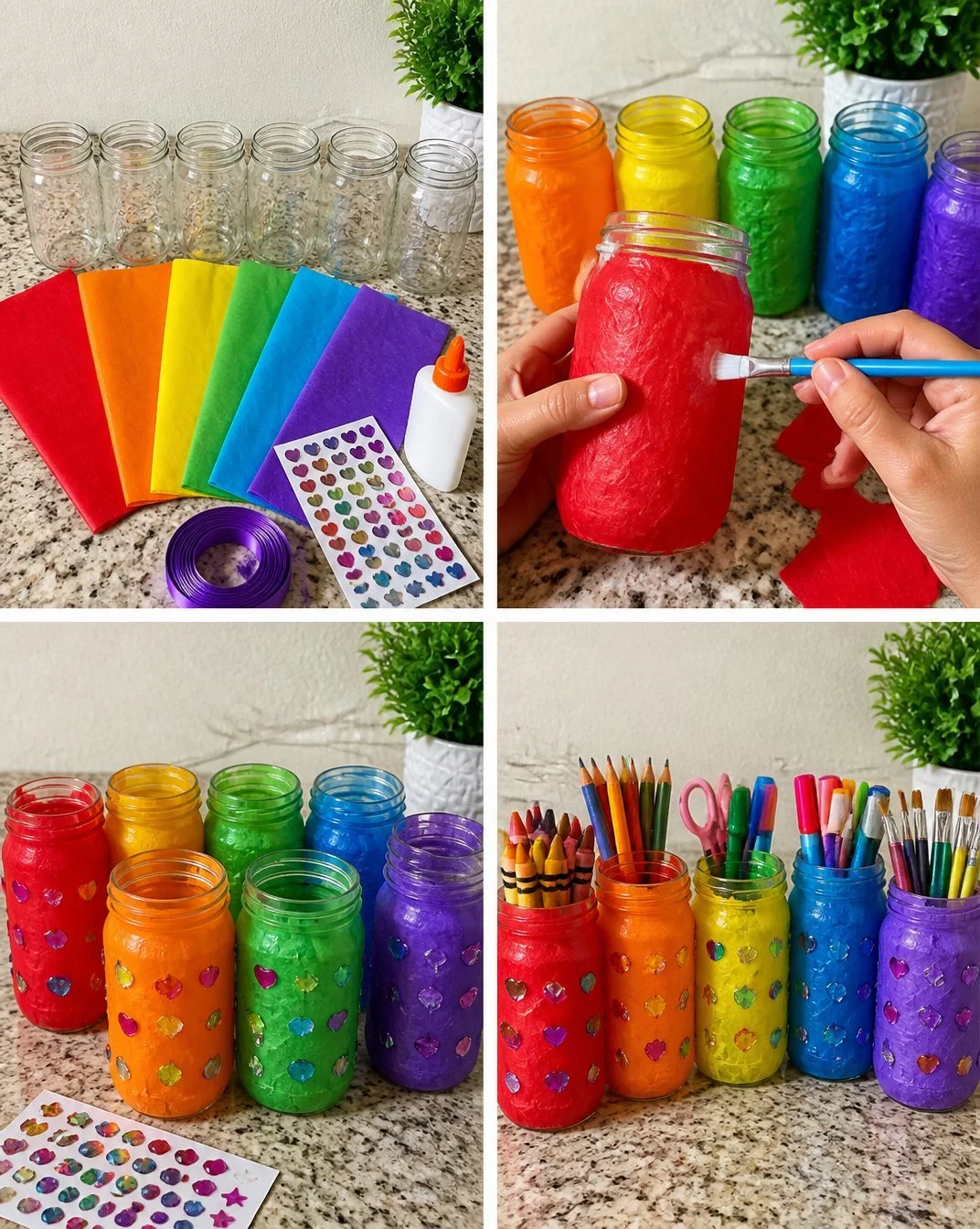 Rainbow Mason Jar Organizer for School Supplies