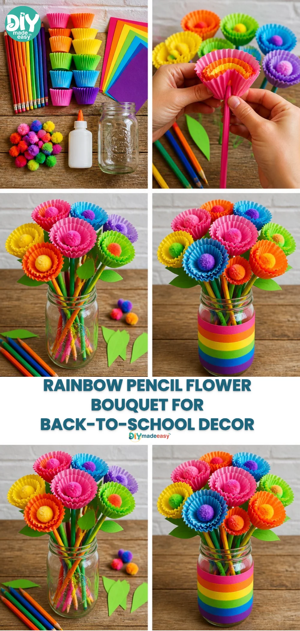 Rainbow Pencil Flower Bouquet for Back-to-School Decor