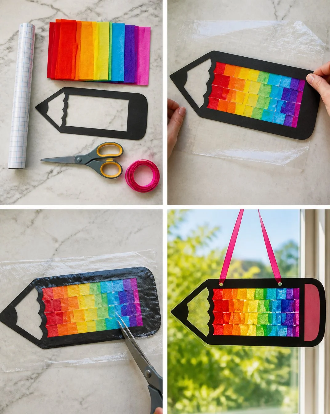 Rainbow Pencil Sun Catcher Craft for Kids 20 Rainbow Pencil Suncatcher