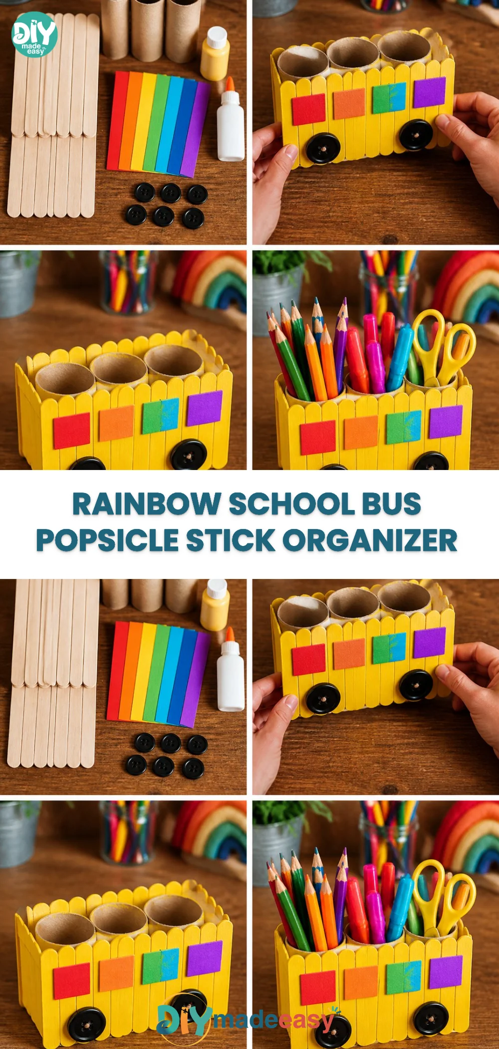 Rainbow School Bus Popsicle Stick Organizer 23 Rainbow School Bus Popsicle Stick Organizer