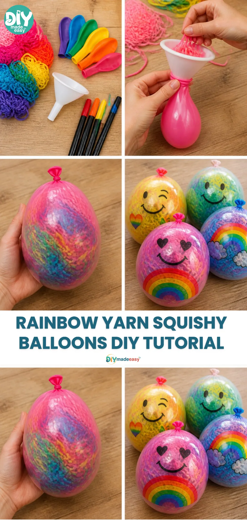 Rainbow Yarn Squishy Balloons DIY Tutorial